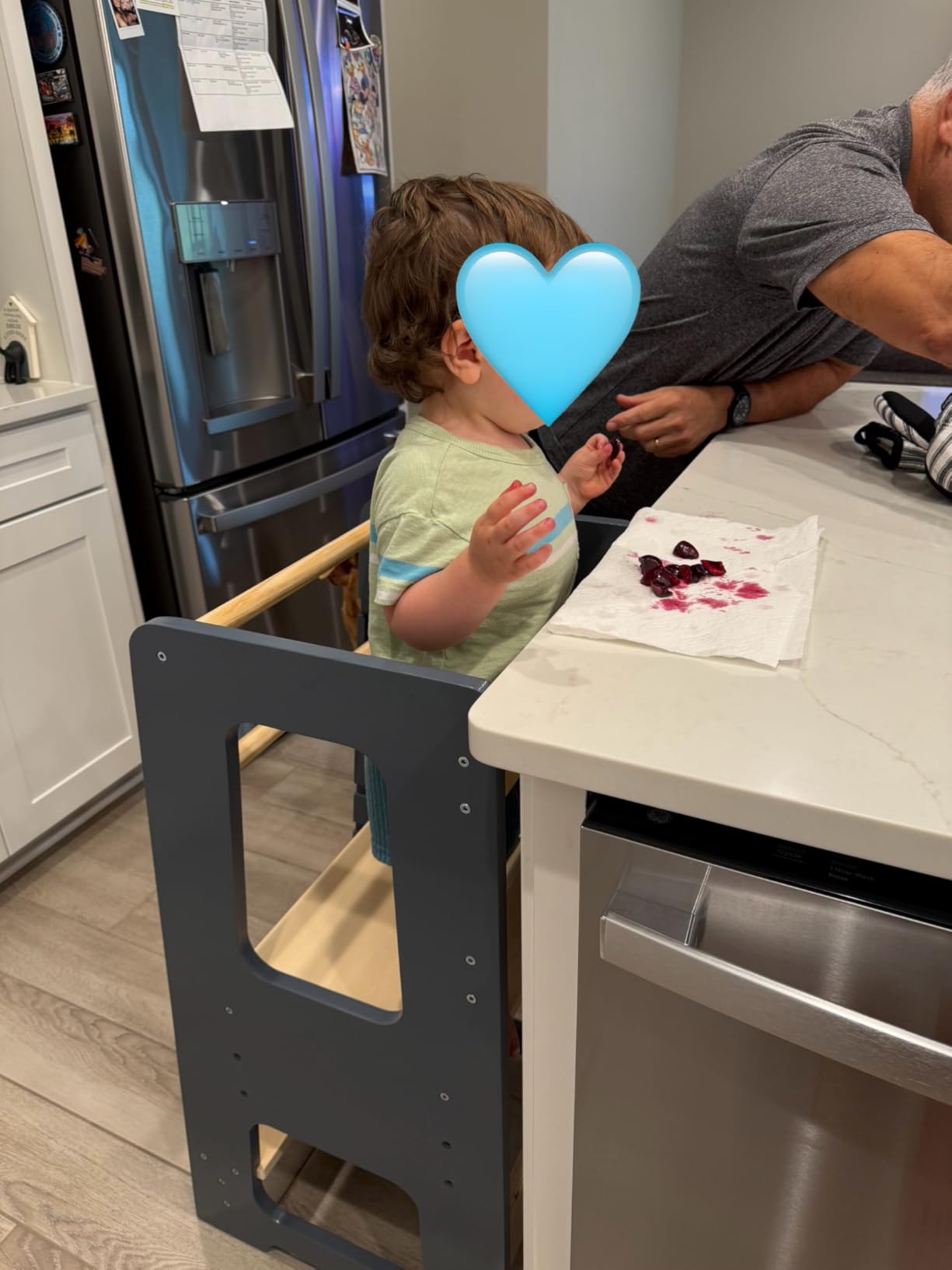 Toddler Tower for Kids, Adjustable Wooden Standing Tower & Kitchen Step Stool, Anti-Tip Montessori Tower with Removable Safety Rails & Non-Slip Steps - Sustainable Reclaimed Wood (White) customer photo 1