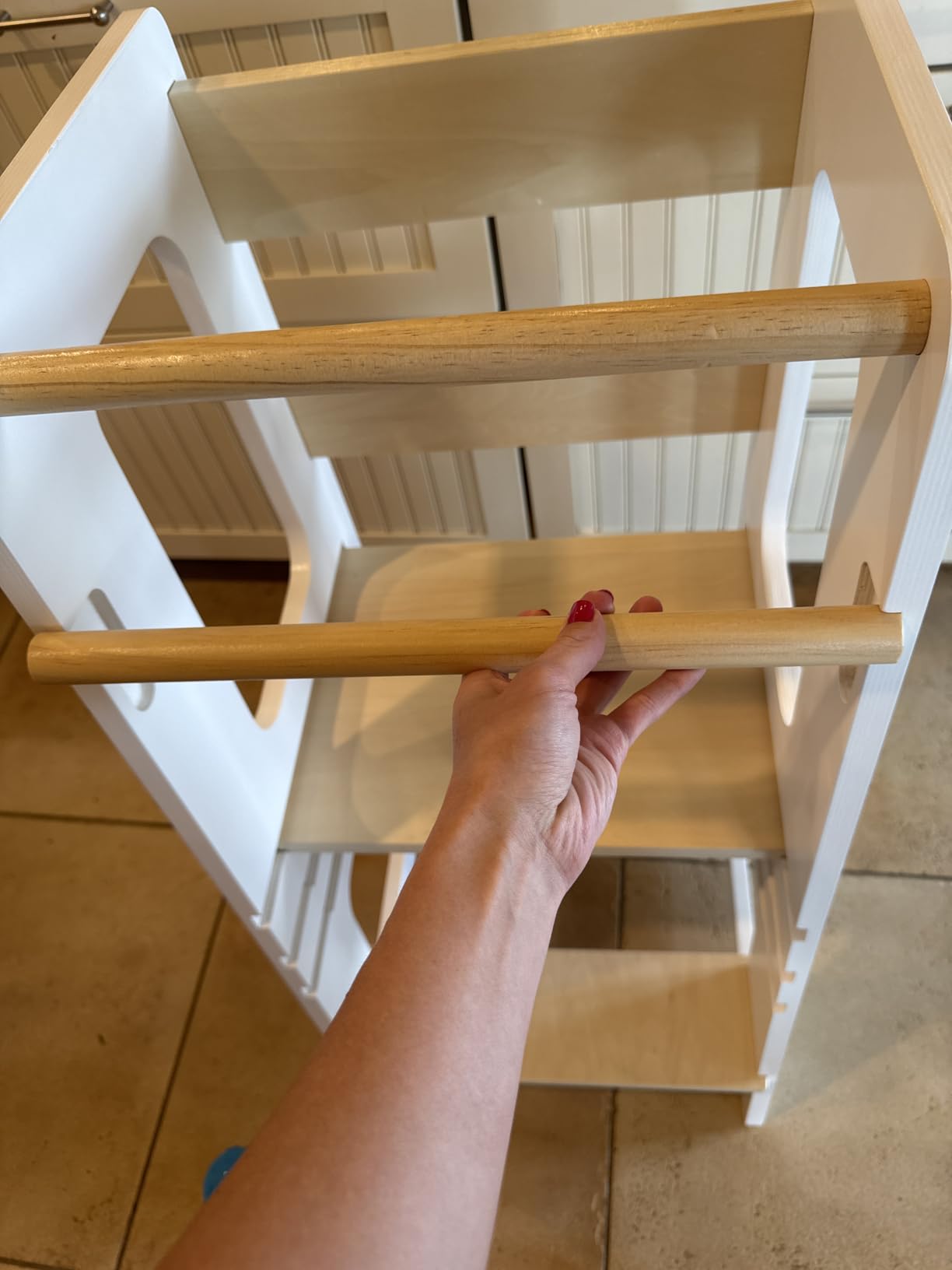Toddler Tower for Kids, Adjustable Wooden Standing Tower & Kitchen Step Stool, Anti-Tip Montessori Tower with Removable Safety Rails & Non-Slip Steps - Sustainable Reclaimed Wood (White) customer photo 2