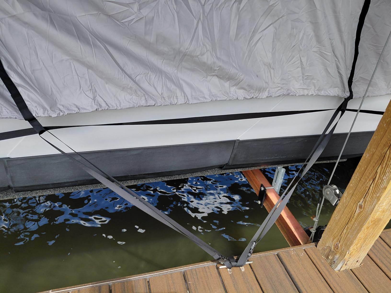 Pontoon Boat Cover, 1400D Reinforced, Motor Cover, 21-24ft, Gray | Heavy Duty Fabric Marine Grade, Air Vents, Trailerable, Waterproof, UV Resistant, fits 102