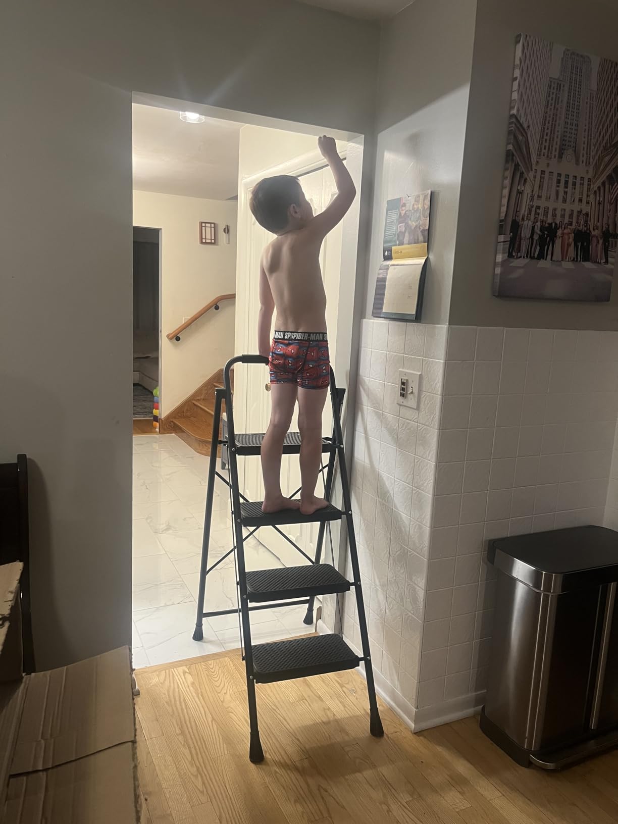 4 Steps Ladder with Wheels, Industrial & Warehouse Step Ladder, Rolling Steps Ladder with Vinyl Stair Edge Protector, 23.6IN Wide, 39.4IN top Step Height, 445LBs Capacity customer photo 2
