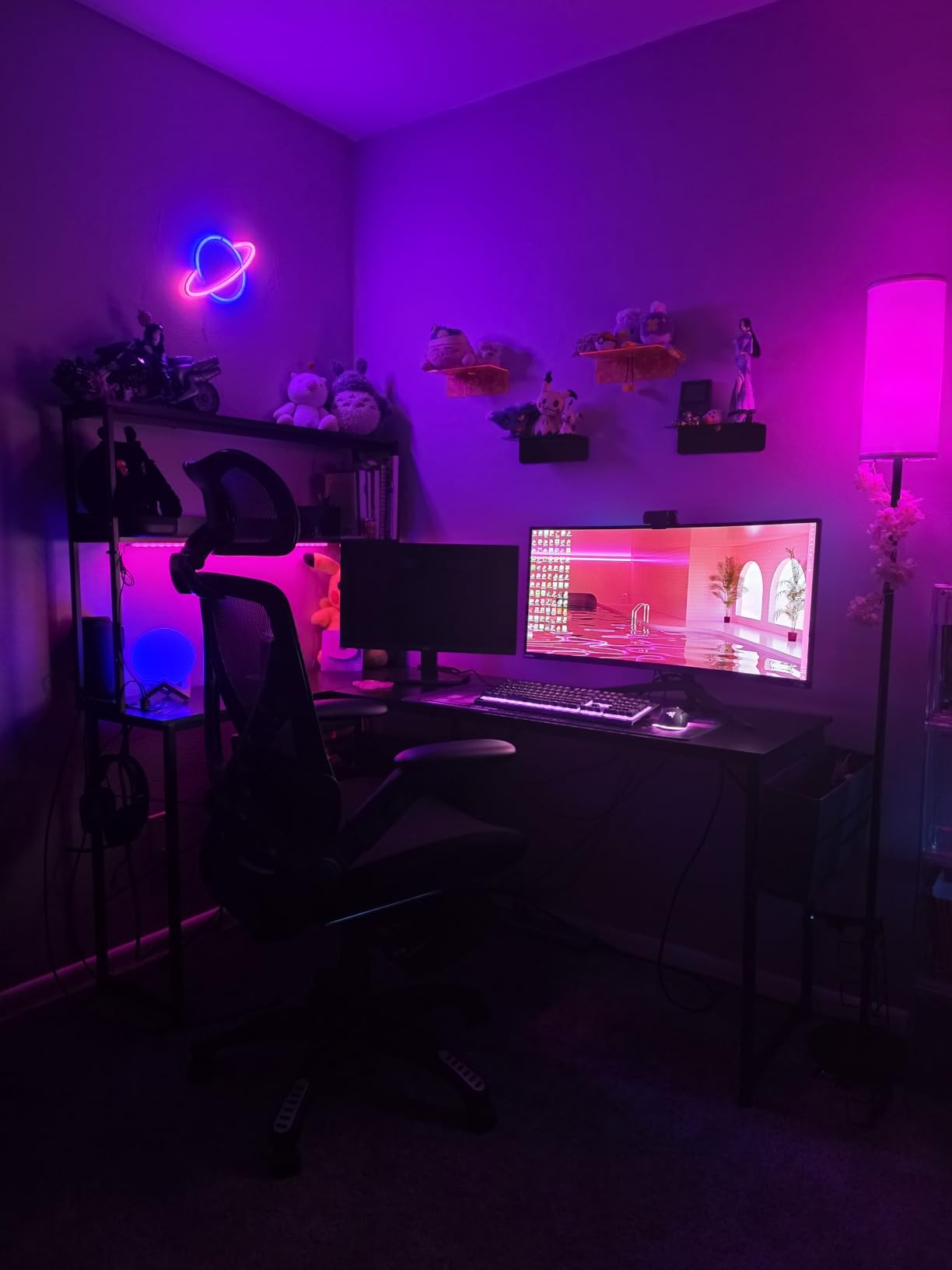 AODK L Shaped Desk Gaming Desk with LED Light & Power Outlet | 53 Inch Black Reversible L Shaped Computer Table with Shelf & Storage Bag & Hook for Home Office customer photo 1