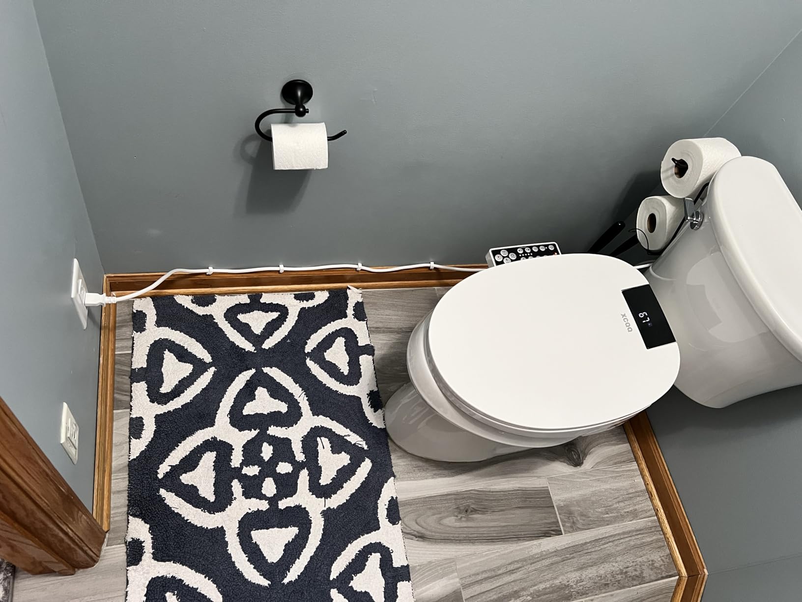 XCQQ Electric Heated Bidet Toilet Seat, Elongated, S9BL | Fixed Panel Control, Instant Warm Water, Heated Seat, Warm Air Drying, Slow Close Lid, LED Display, Nightlight customer photo 1