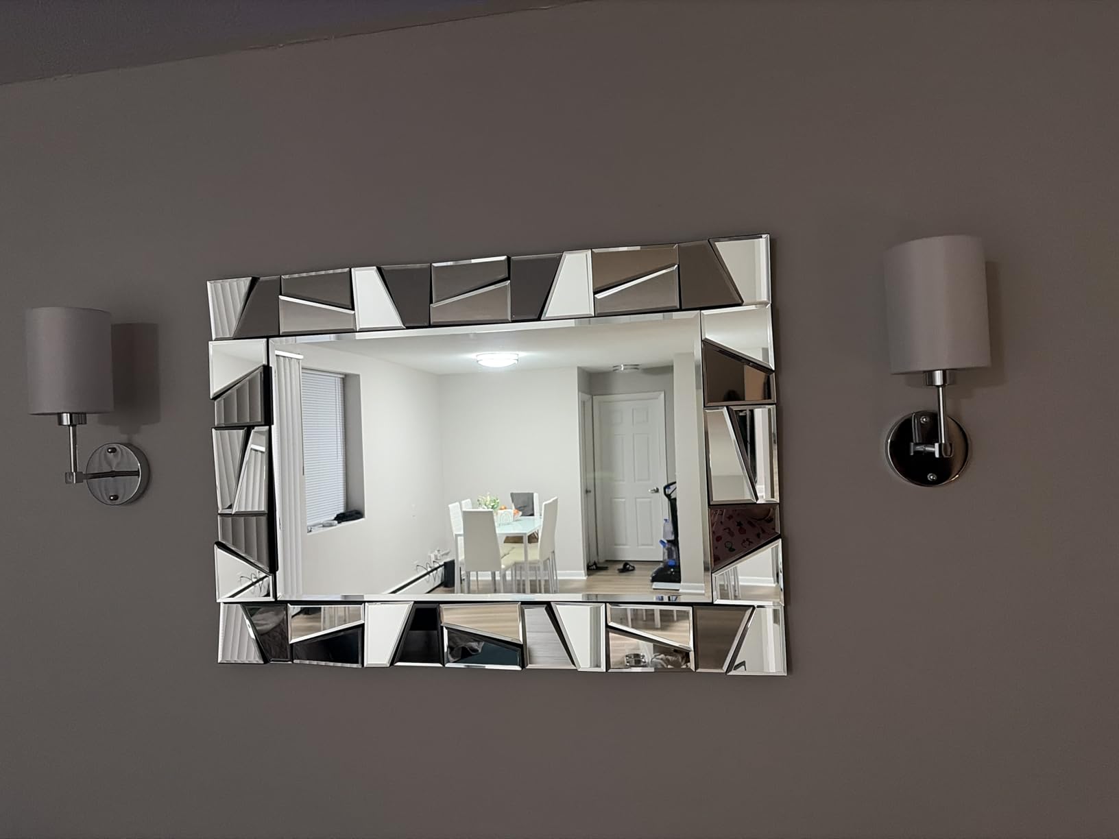 Large Living Room Mirror for Decor, 44'' x 24'' Modern Decorative Wall Mirrors with Uneven Glass Frame, Rectangle Elegant Mirror with Glass Beveled Edge for Entryway, Dining Room, Bedroom customer photo 1