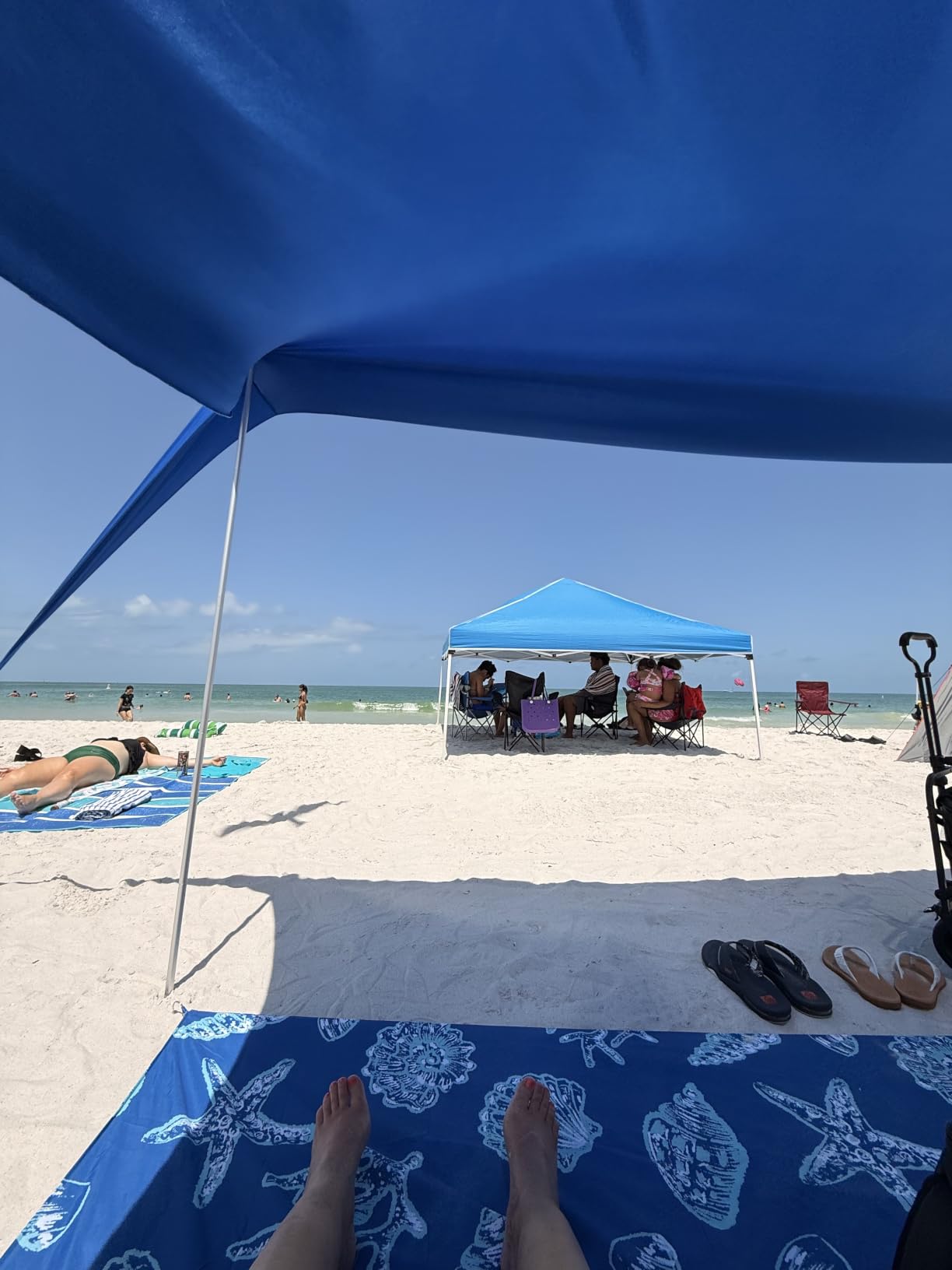 Beach Tent Sun Shelter - UPF50+ Pop Up Beach Canopy with Sandbags & Sand Shovel & Windproof Poles, Portable Sun Shade for Beach, Camping, Picnics, Backyard customer photo 2