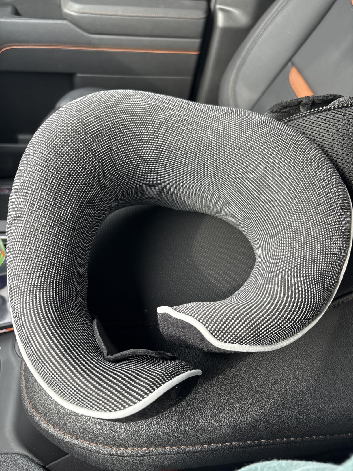 Travel Pillow, 100% Memory Foam Airplane Neck Pillow, Dark Grey | Sleeping Support Pillow for Adults, Car Travel Essentials Kit with 3D Contoured Eye Mask, Earplugs and Mesh Bag customer photo 2