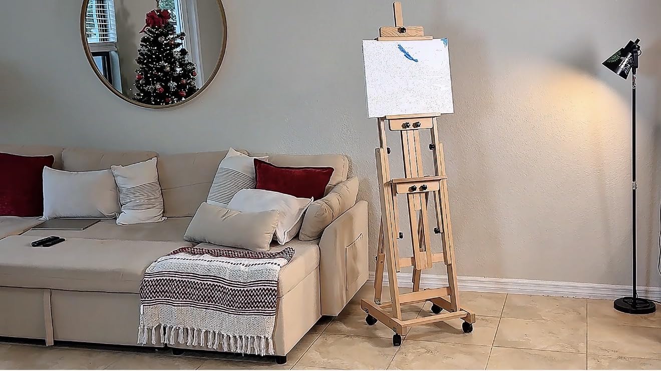 H-Frame Foldable Easel, Adjustable Height & Angle (Vertical to Horizontal), Removable Floor Art Easel for Adults, Holds Two Canvases Up to 77 Inches, Walnut Finish customer photo 2