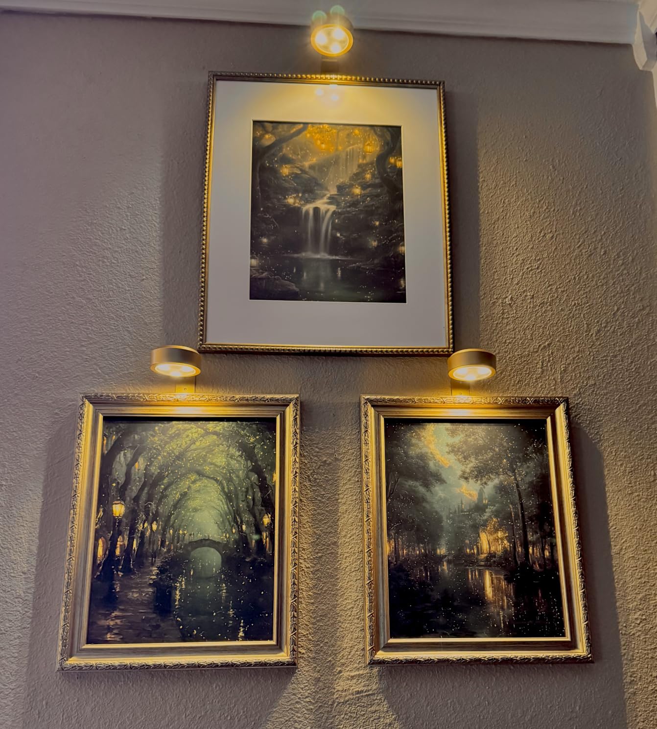 EZVALO Picture Lights for Wall, 2000mAh Rechargeable Battery Magnetic Poster Lights with 3 Color Temps & 12 RGB, Remote Dimmable Timer Painting Light, Wall Decor Light for Art Display, Frame (3 Pack) customer photo 1