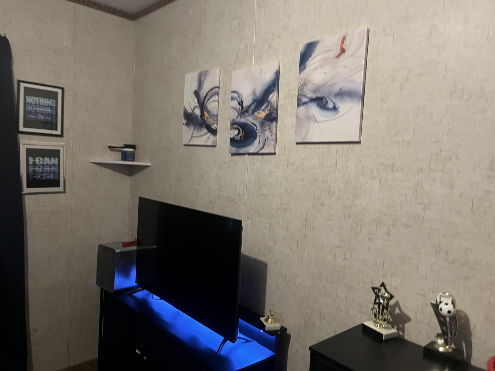 TTHYUEWS Abstract Wall Art For Living Room Canvas Wall Decor For Bedroom Office Decorations Minimalist Art Wall Pictures Blue Abstract Ink Wall Paintings Posters Modern Home Decor Artwork 3 Pieces customer photo 1
