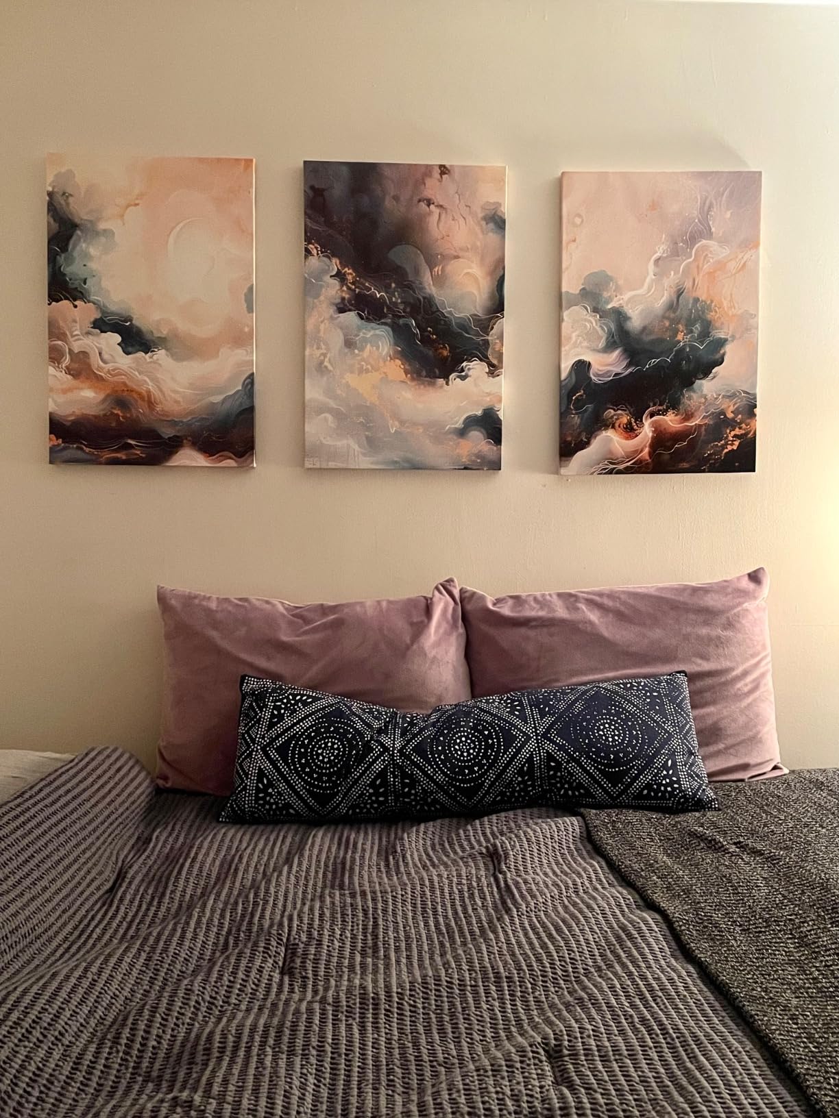 TTHYUEWS Abstract Wall Art For Living Room Canvas Wall Decor For Bedroom Office Decorations Minimalist Art Wall Pictures Blue Abstract Ink Wall Paintings Posters Modern Home Decor Artwork 3 Pieces customer photo 2