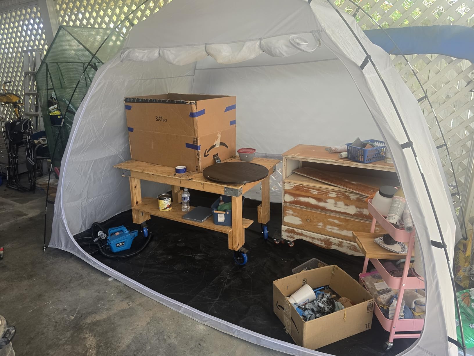 Portable Paint Booth Tent, Siebwin Extra Large 10(L) x6(W) x6.5(H) ft Spray Paint Tent with Built-in Floor & Mesh Screen & Windproof Hooks for Furniture DIY Hobby Tool Spray Paint Shelter, Gray customer photo 2