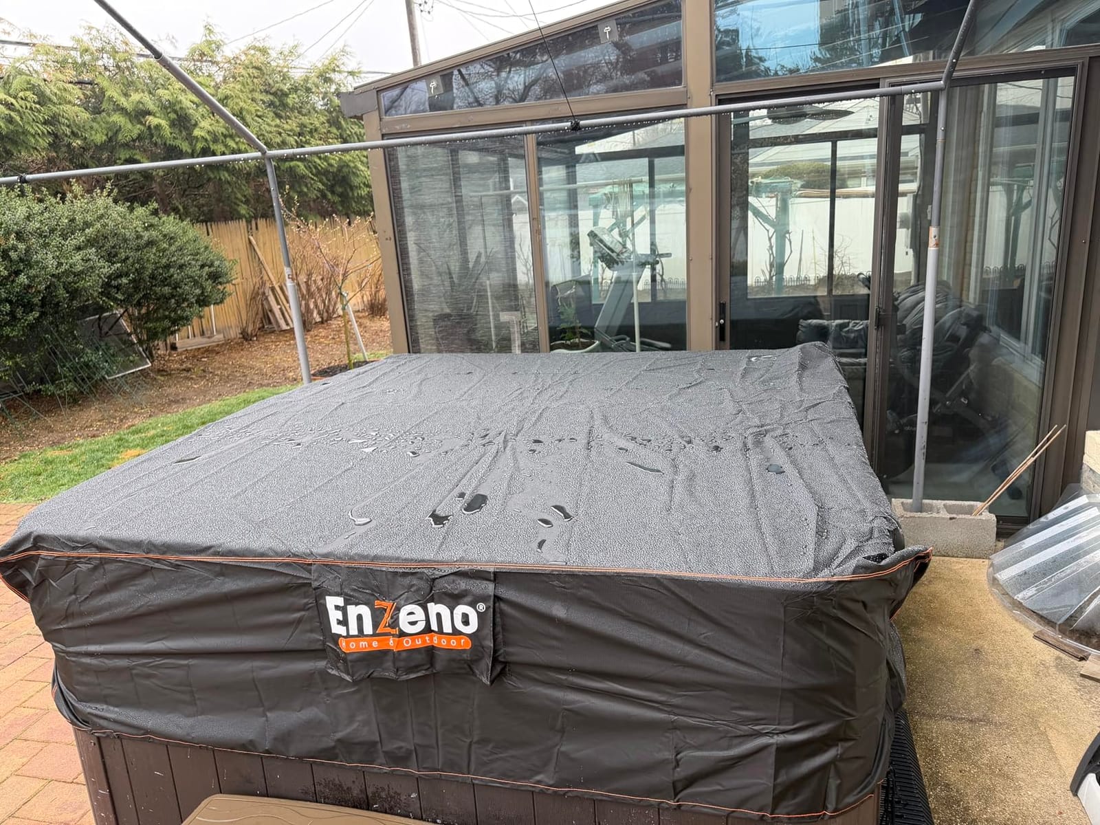 Enzeno Outdoor SPA Hot Tub Cover Waterproof Square 86 x 86 inch fit 84 x 84 or 83 x 83 or 82 x 82 or 7 ft x 7 ft 420D Heavy Duty Cub Hot Tub Lid Protectors Protective Cover Cap customer photo 1
