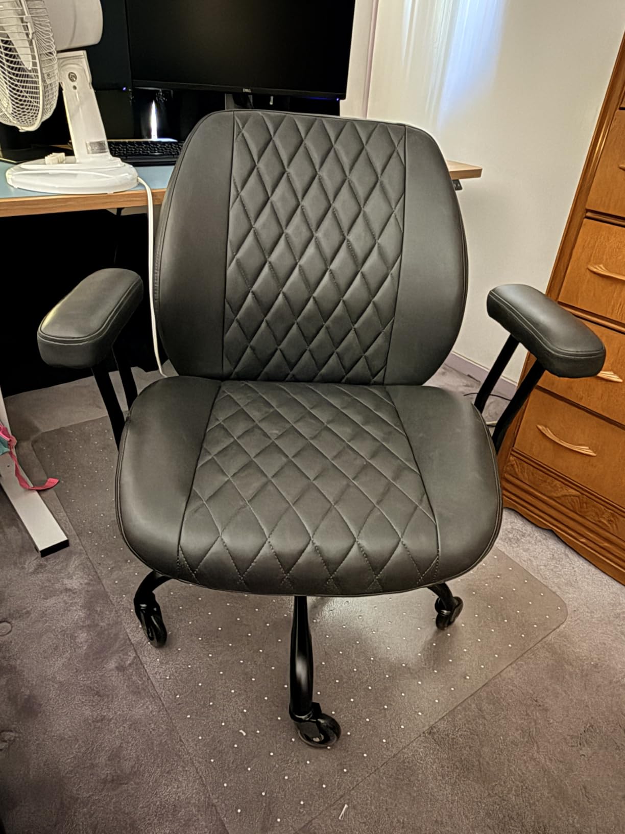 YFO Modern Ergonomic Office Desk Chair, Grey Leather with Lumbar Support, Adjustable Height, Swivel, Armrests, for Office, Gaming, Reading, Relaxing customer photo 1