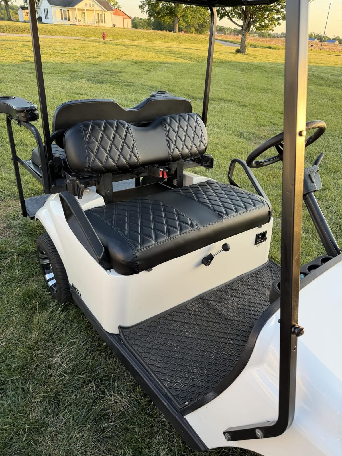 NOKINS 4PCS Golf Cart Diamond Seat Covers Kit, Front&Rear Seat Covers Fits EZGO TXT 1994-2013/EZGO RXV Standard Seat Cushion, EZGO Vinyl Seat Cover Accessories, No Staples(Black&Black Stitch) customer photo 2