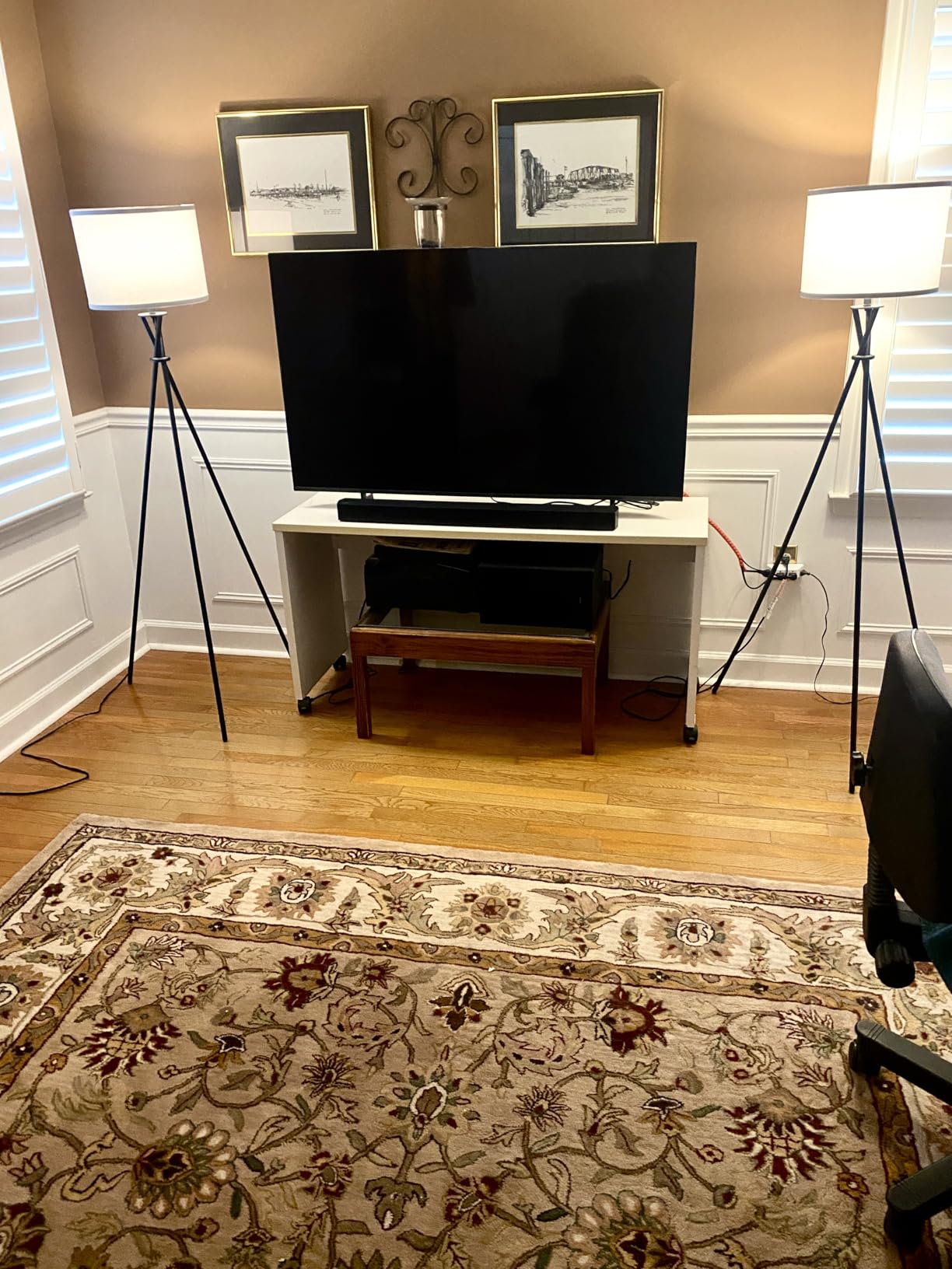 Floor Lamps for Living Room, 61'' Tripod Floor Lamps with Rotary Switch, Black Floor Lamp with Beige Shade, Simple Design, Modern Standing Lamp for Living Room, Tall Lamp for Bedroom, Home Decor customer photo 1