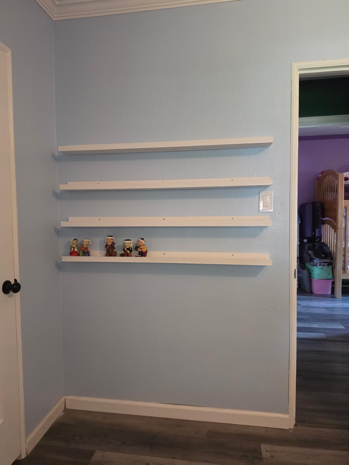 Forbena 48 Inch Floating Shelves for Wall Set of 4, Large White Picture Ledge Shelf for Living Room Photo Frames, Extra Long Wood Wall Shelves with Lip for Bedroom Hallway Office Nursery Kids Books customer photo 2