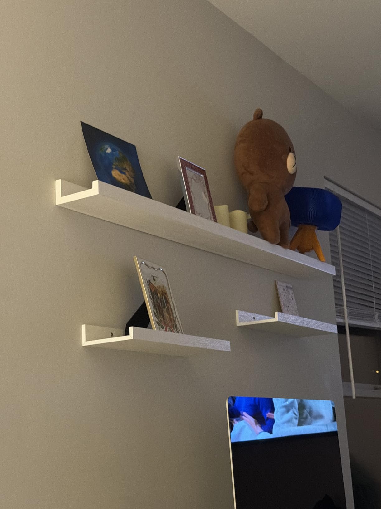 Forbena 48 Inch Black Picture Ledge Shelf Set of 4, Extra Long Floating Shelves for Wall with Lip, Narrow Wall Mounted Shelves for Living Room Bedroom Photo Frames, Art Pictures, Books, Legos customer photo 1