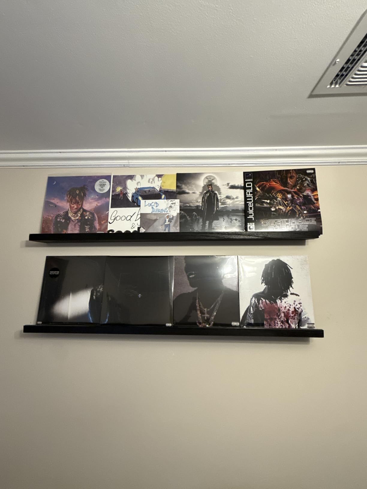 Forbena 48 Inch Black Picture Ledge Shelf Set of 4, Extra Long Floating Shelves for Wall with Lip, Narrow Wall Mounted Shelves for Living Room Bedroom Photo Frames, Art Pictures, Books, Legos customer photo 2