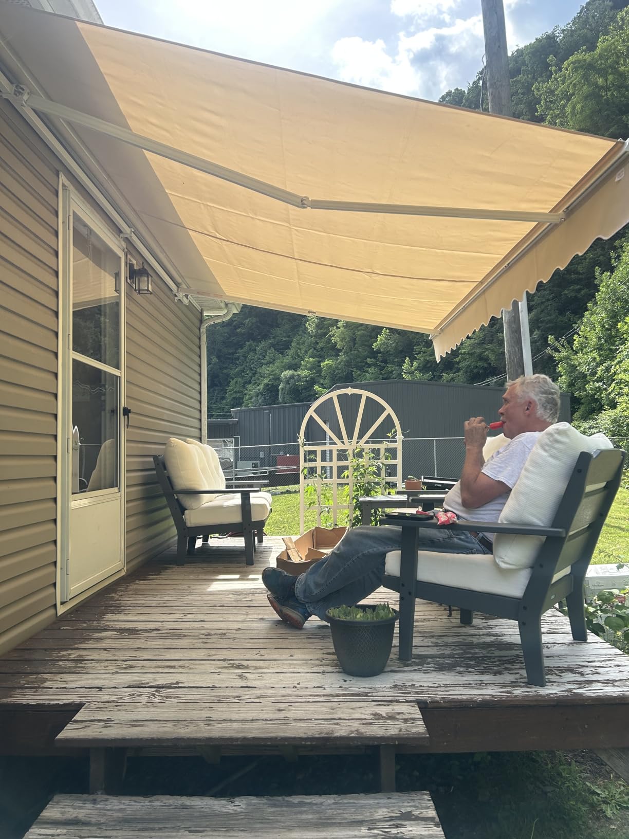 Yardenaler 12x10 FT Manual Retractable Outdoor Patio Awning, Window Sun Shade Shelter with Crank Handle & Canopy for Deck, Backyard, Garden, Balcony, Gray customer photo 1
