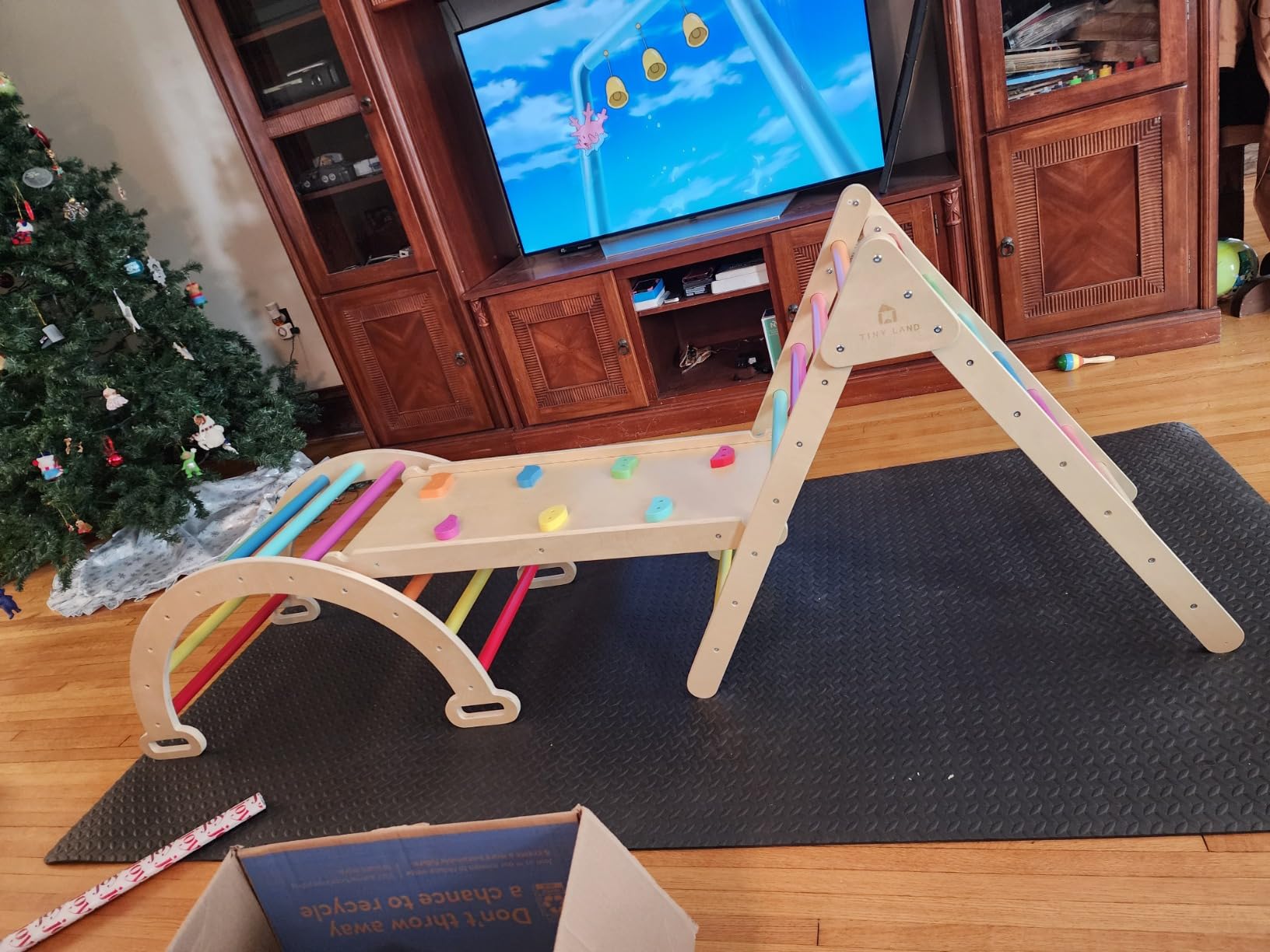 Tiny Land Pikler Triangle Set, 7-in-1 Foldable Pikler Triangle Climbing Toys Set for Kids,Baby Indoor Playground Jungle Gym, Wooden Montessori Climbing Set for Toddler (Rainbow) customer photo 2