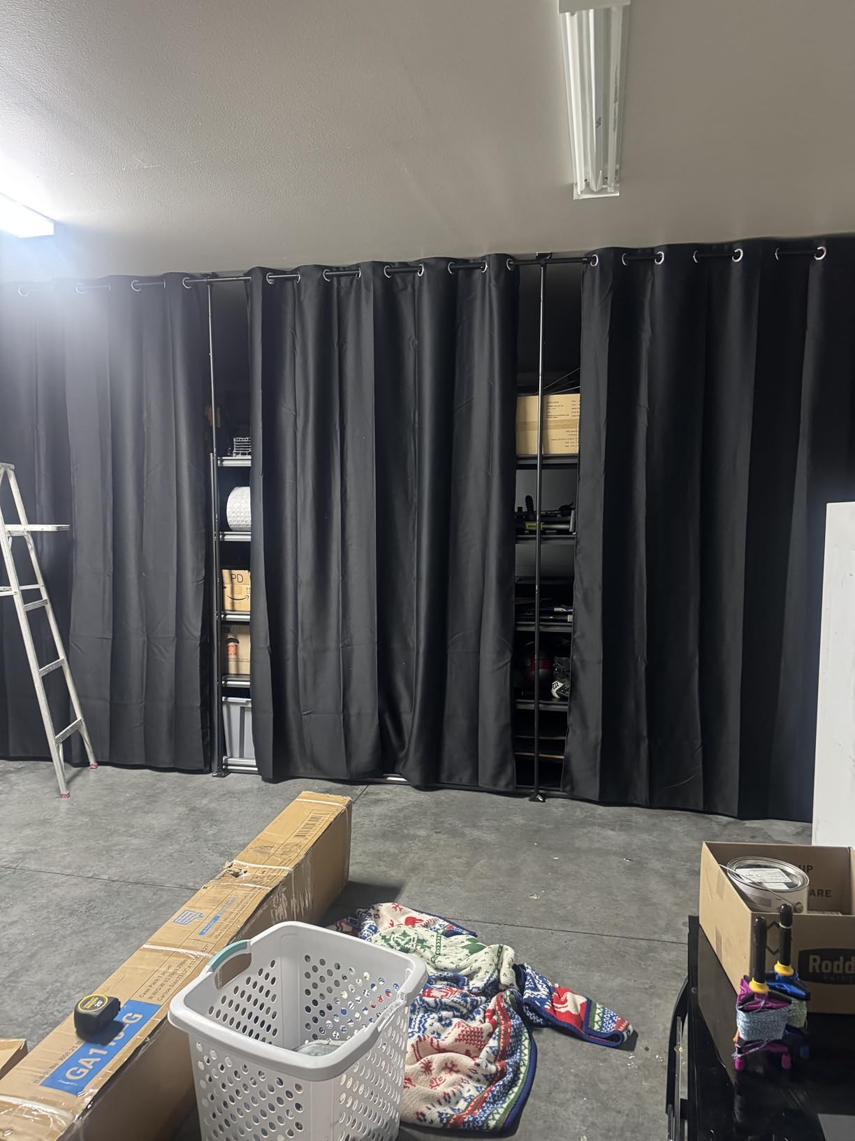 SUNALLY Room Divider for Separation 28-114in(W) Privacy Wall Divider, Black | No Drilling Curtain Rod 4-10ft(H) Adjustable, Floor to Ceiling Room Separator Freestanding Tension Rod for Space Partition customer photo 2