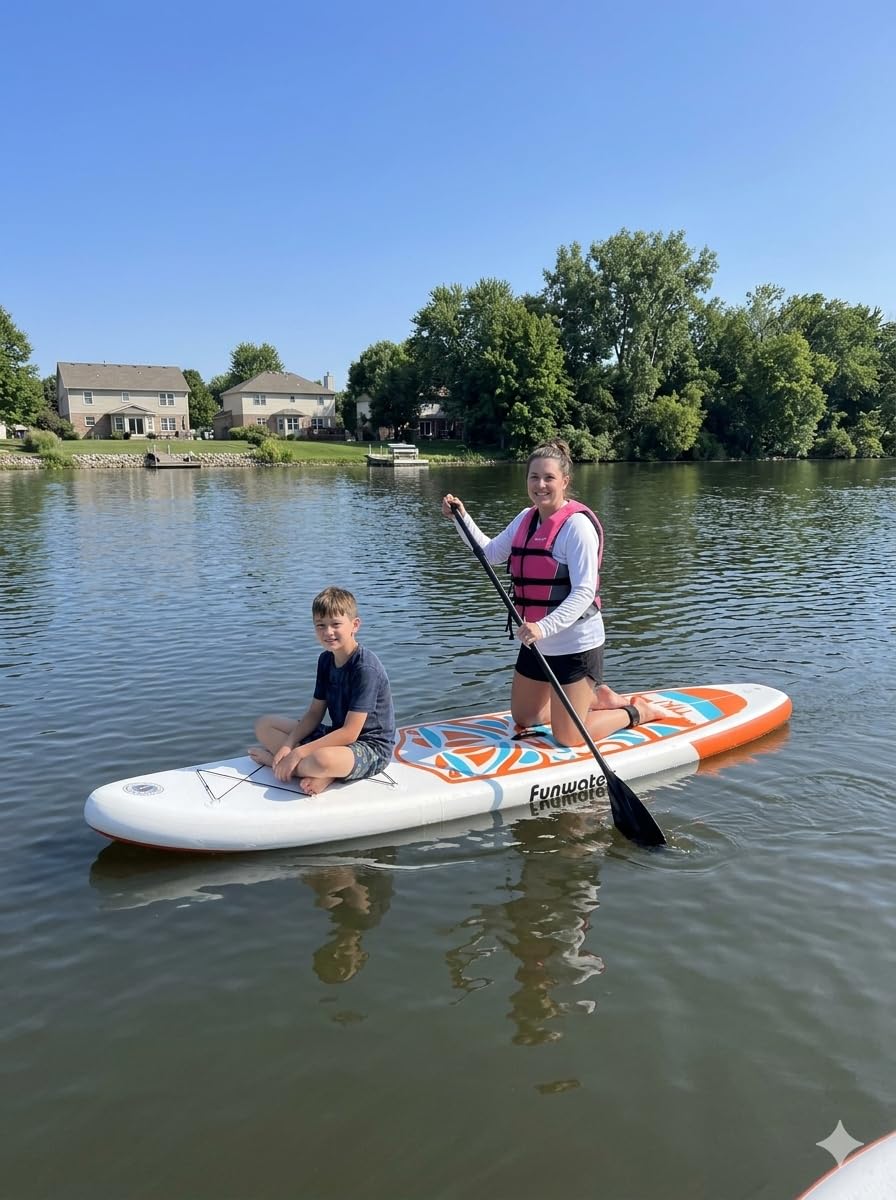 FunWater Inflatable Stand Up Paddle Board with Beginners SUP Accessories | 10'6'' SUP, Anti-Slip EVA Deck, Versatile Yoga/Big Fin Inflatable Paddle Boards for Adults & Youth of All Skill Levels customer photo 2