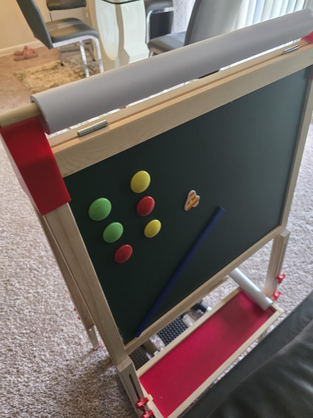 Adjustable Wooden Art Easel for Kids, Double Sided Chalkboard & Whiteboard | Drawing & Painting Station with 114+ Art Supplies, Height Adjustable Magnetic Board for Toddlers Ages 3-12, 2 Paper Rolls customer photo 1