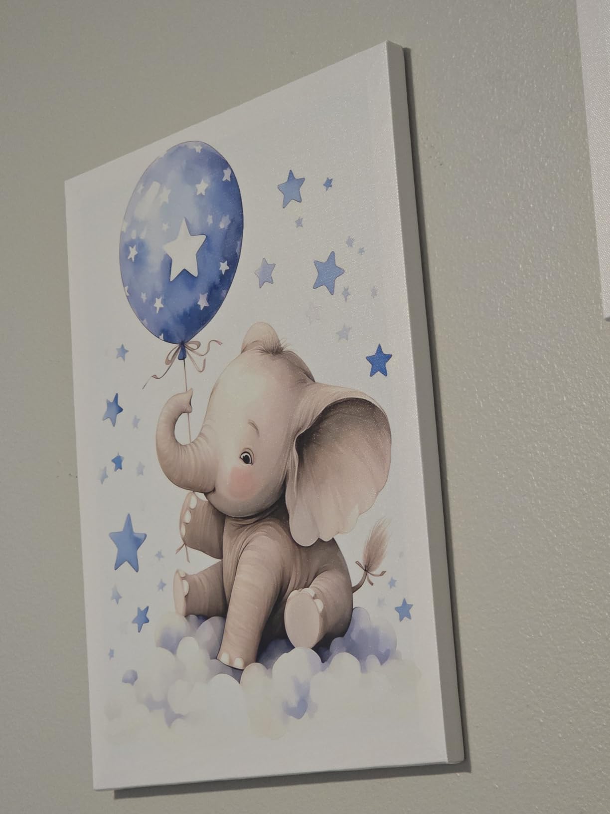 DULASI Set of 3 Gallery Wrapped Canvas Prints, Baby Boy Nursery Decor, Watercolor Moon Star Elephant Wall Art, Ready to Hang Nursery Decorations, Blue Kids Room Wall Art 12x16in customer photo 1