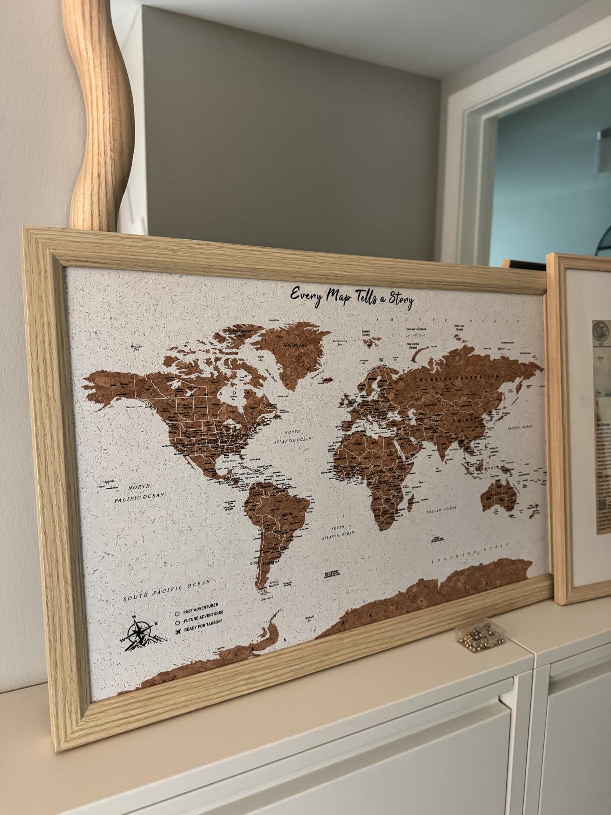 Gleneagles World Travel Map Pin Board - Black Cork, 70 Pins Wall Decor | World cork travel map pin board, 70 push pins, frame 21.2x14.2 in, wanderlust decor, mark past & future adventures customer photo 1