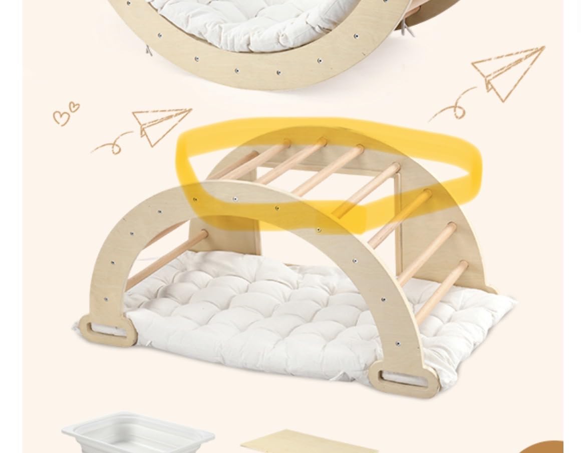 JOYMOR 5-in-1 Pikler Triangle Climber Arch Rocker with Cushion Sensory Table Set for Kids, Montessori Wooden Climbing Toys for Toddlers Inside with Collapsible Storage Basin & Blackboard customer photo 2