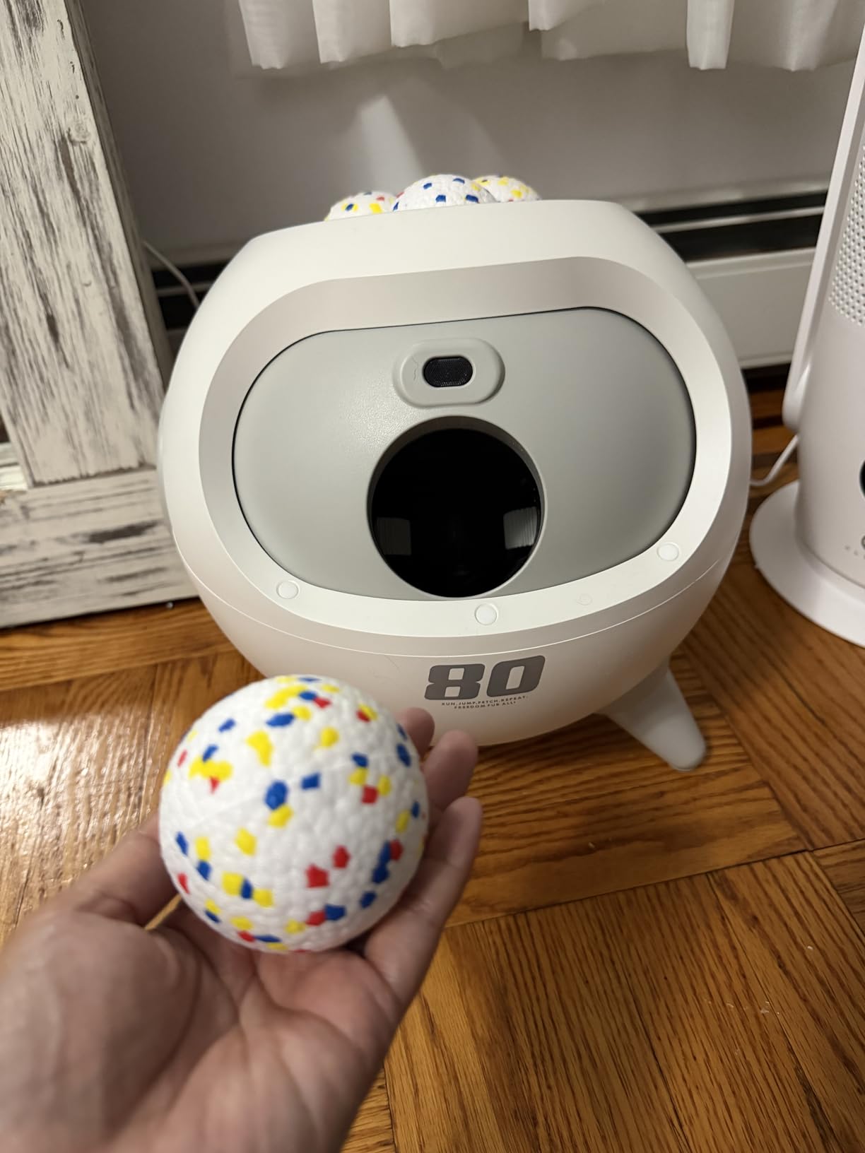 uahpet Automatic Ball Launcher for Dogs with Obstacle Detection, 20ft-80ft Adjustable Distances Ball Thrower Launcher for Medium & Large Dogs, with 4 Balls (2.5 inches) customer photo 1