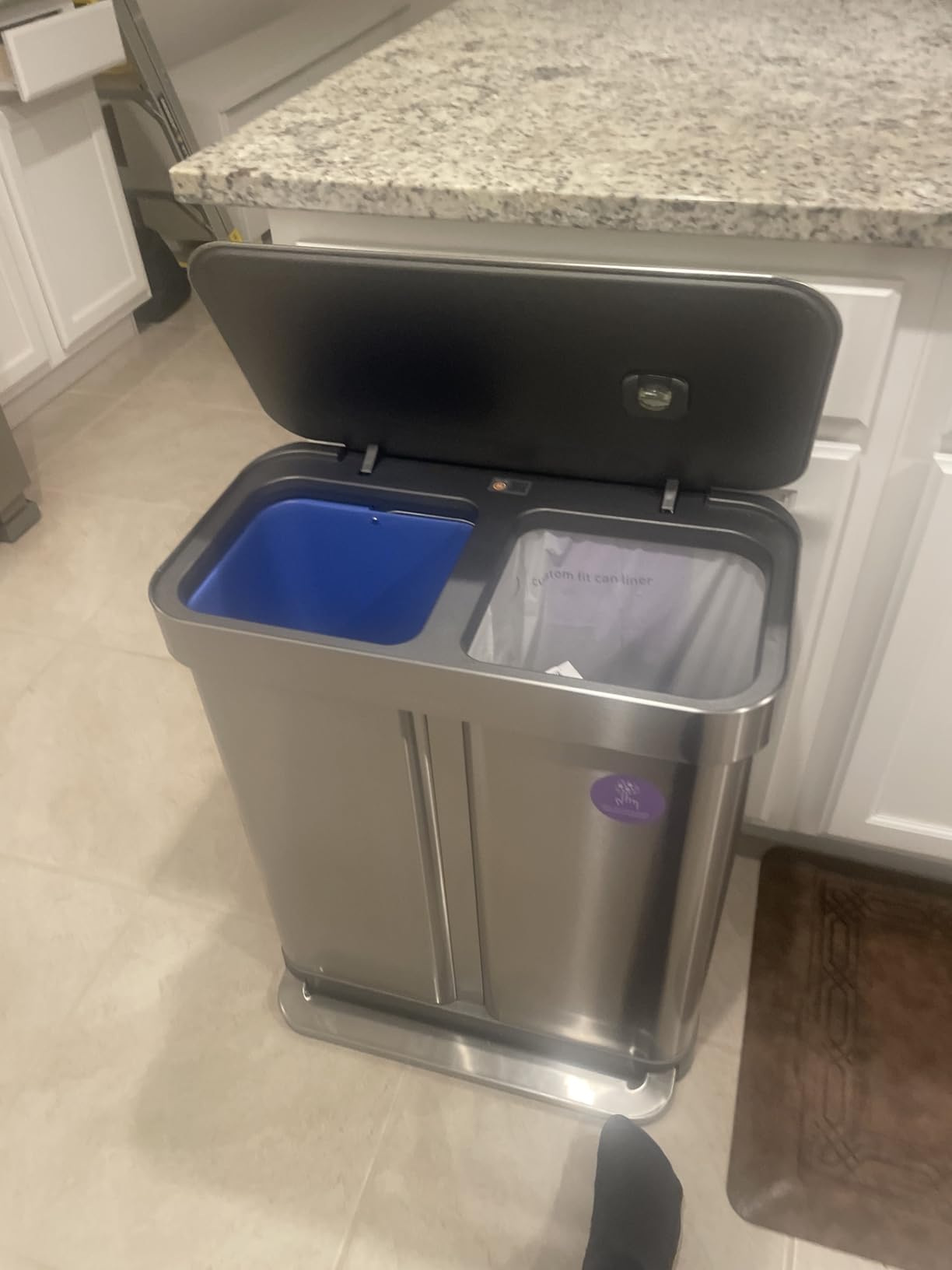 simplehuman Step Recycler, 58L / 15.3 Gallon Dual Compartment Kitchen Trash Can, 150,000-Step Steel Pedal, Lid Shox Silent Close, Liner Rim System, Liner Pocket, Brushed Stainless Steel customer photo 1