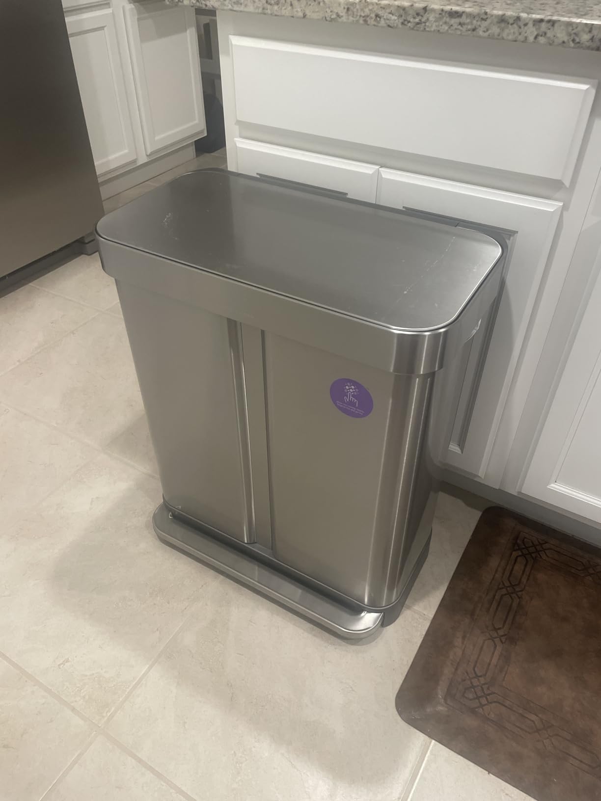 simplehuman Step Recycler, 58L / 15.3 Gallon Dual Compartment Kitchen Trash Can, 150,000-Step Steel Pedal, Lid Shox Silent Close, Liner Rim System, Liner Pocket, Brushed Stainless Steel customer photo 2