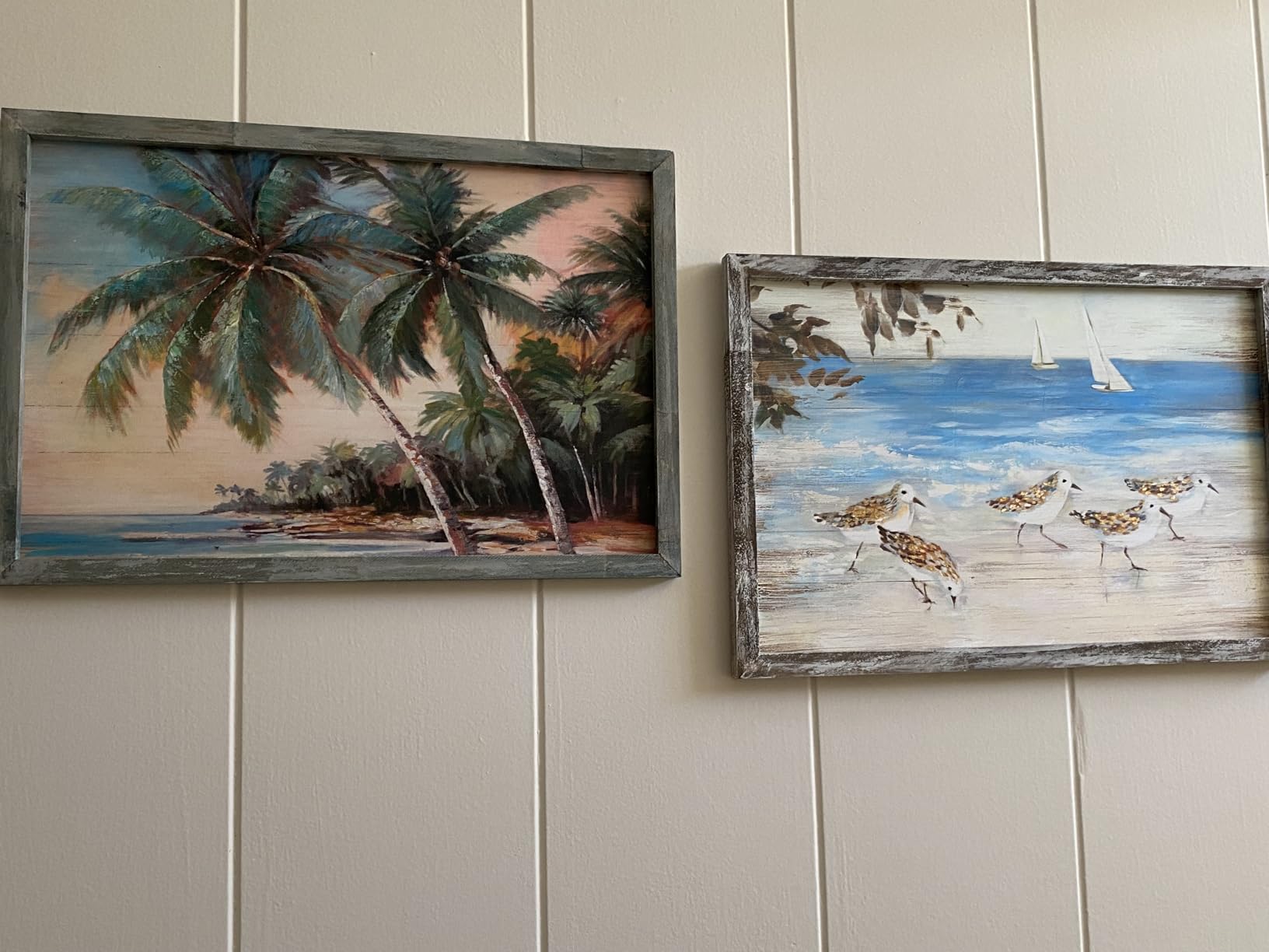 arttitue Framed Beach Wood Wall Art, Coastal Palm Tree Print, 11x16 Inch | Tropical Seaside Picture, Vintage Ocean Sea Painting, Seascape Artwork Decoration, for Bathroom Bedroom Entryway Home customer photo 2