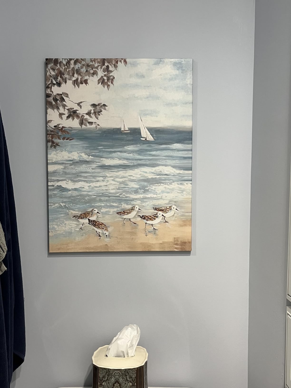 Abstract Coastal Framed Wall Art - Beach Chair Picture Modern Ocean Painting Prints Calming Seascape Wooden Artwork Decor for Bathroom customer photo 1