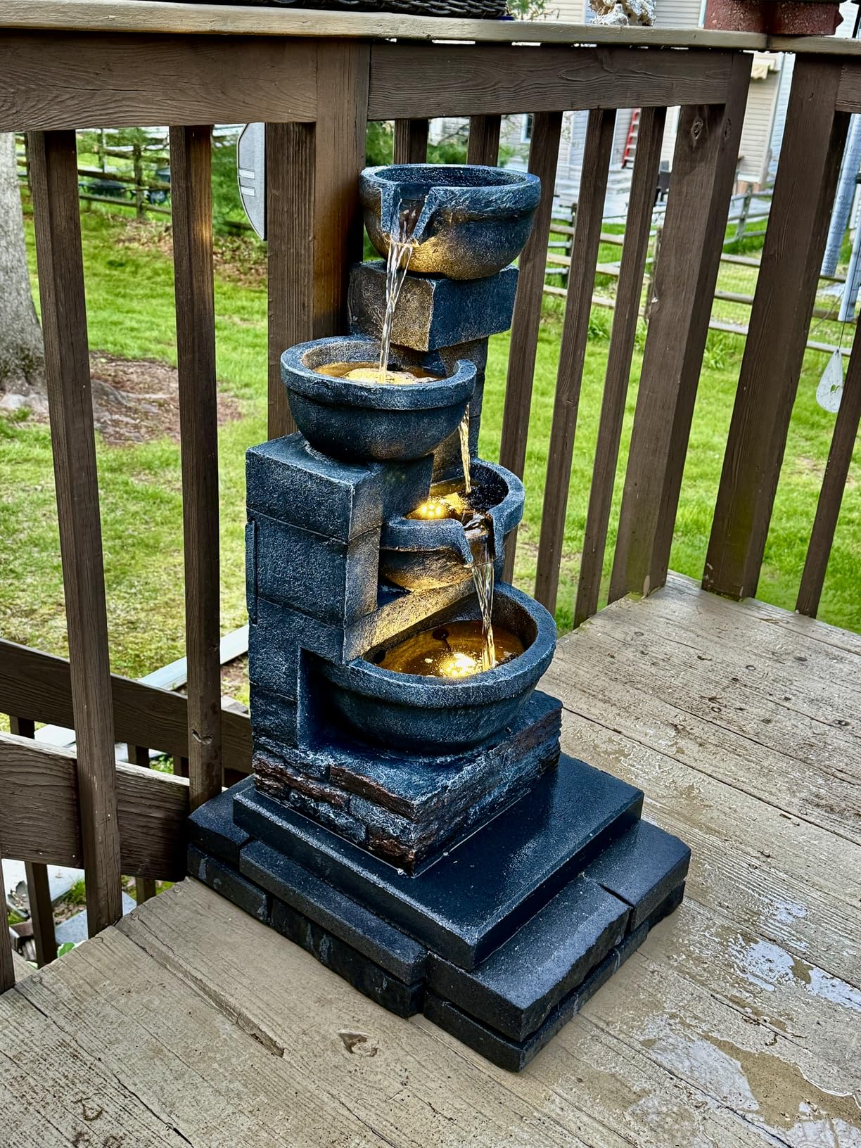 Outsunny 30in Tall Outdoor Waterfall Fountain with LED Lights 4-Tier Resin customer photo 2