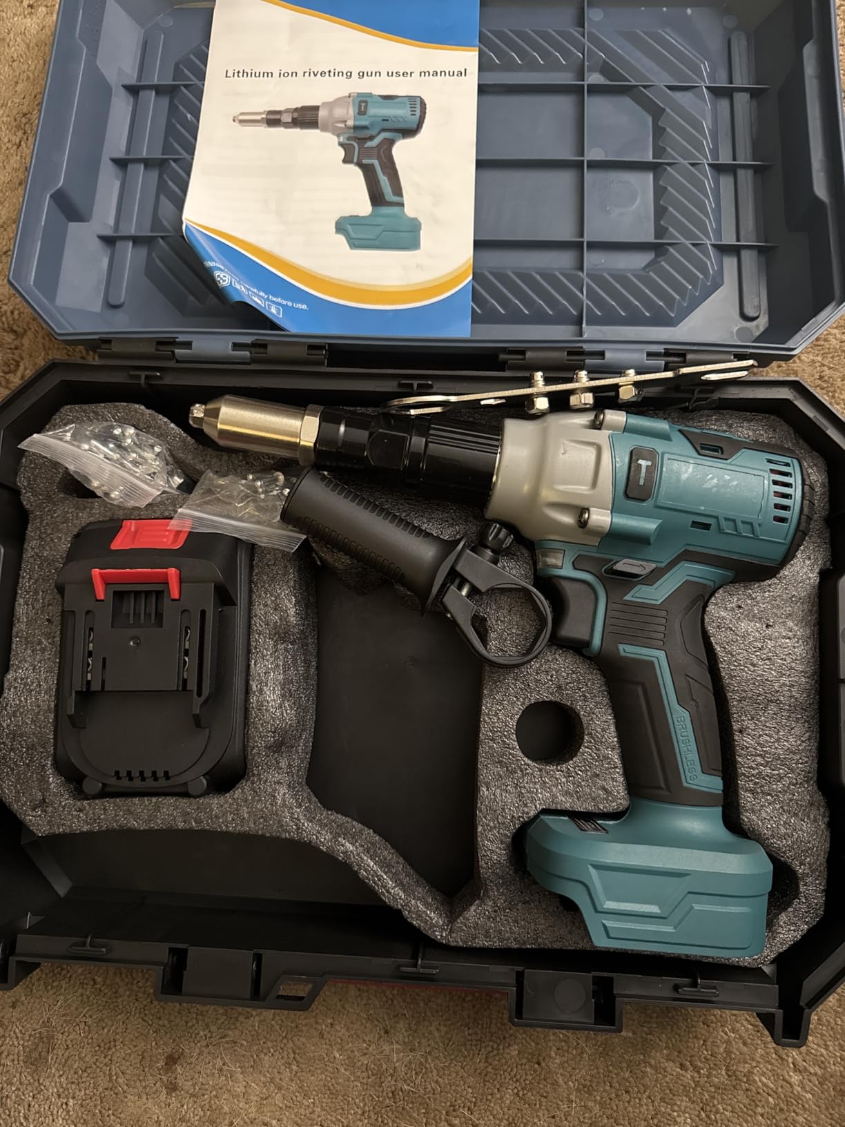 21V Cordless Electric Rivet Gun with 2X 4.0Ah Battery & Charger | Brushless Pop Rivet Gun Tool, 1/8