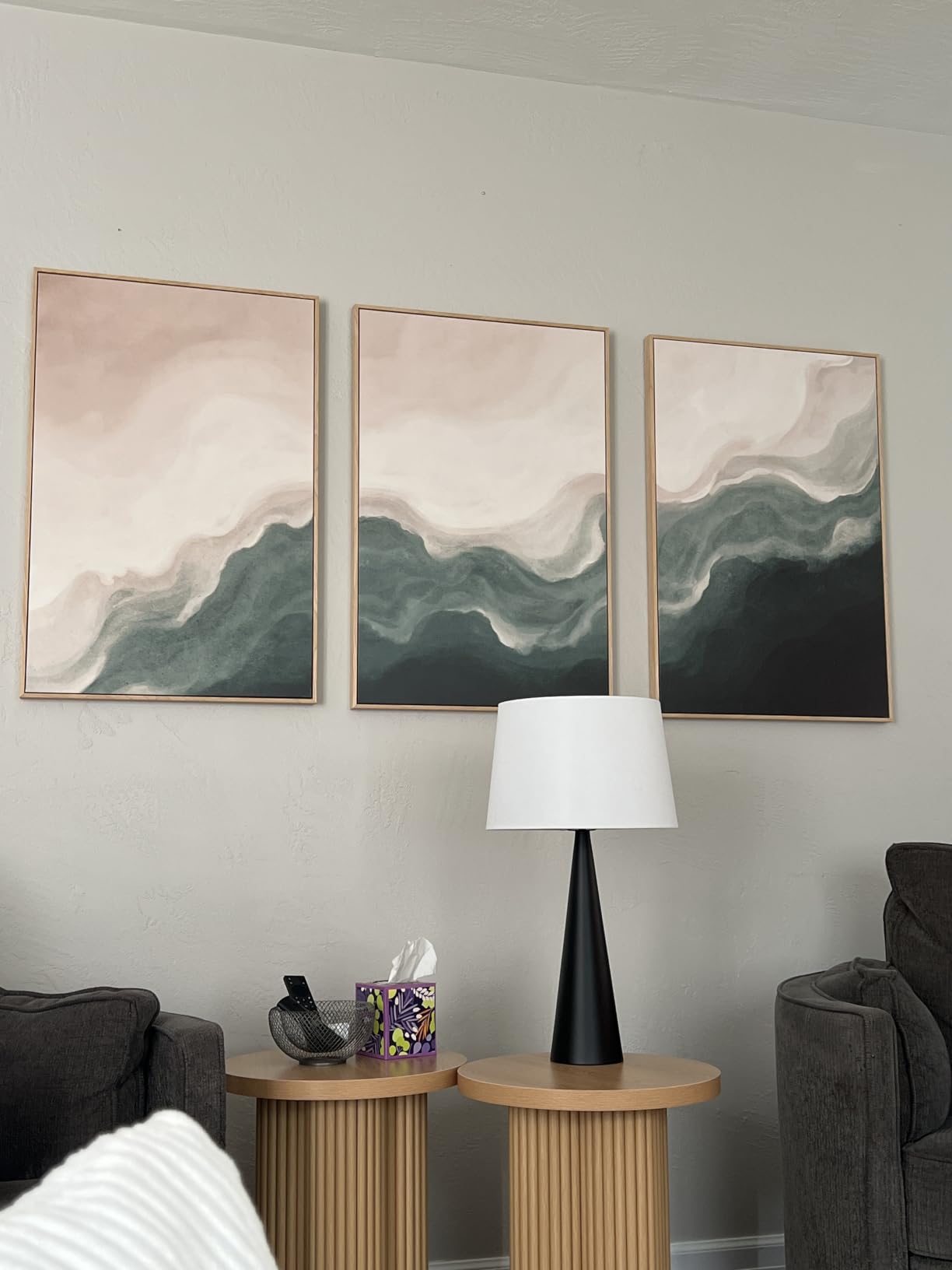 Large Framed Green Abstract Wall Art for Living Room, 3 Piece Set, 24x36 In customer photo 2