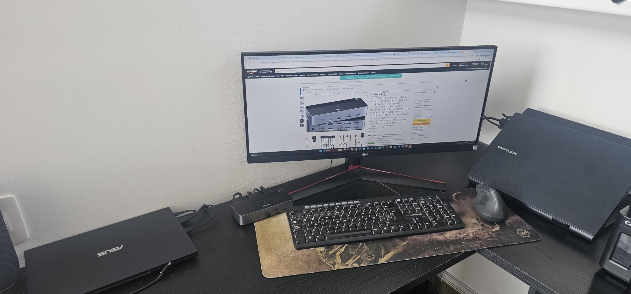 UGREEN HDMI KVM Switch 2 Monitors 2 Computers 4K@60Hz, with 4 USB 3.0 Ports | for 2 Computers Sharing 2 Monitors Keyboard Mouse Printer Webcam, with 4 HDMI + 2 USB Cables, Power Adapter and Controller customer photo 2