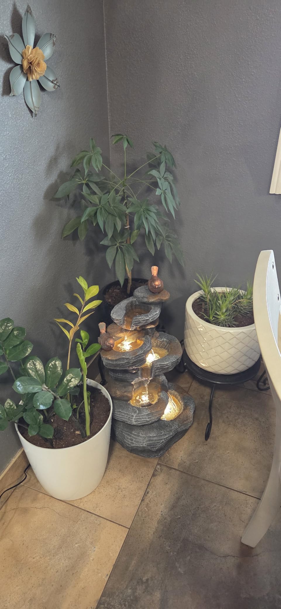 Grepatio Outdoor 5-Tiers Cascading Rock Water Fountain with LED Lights customer photo 2