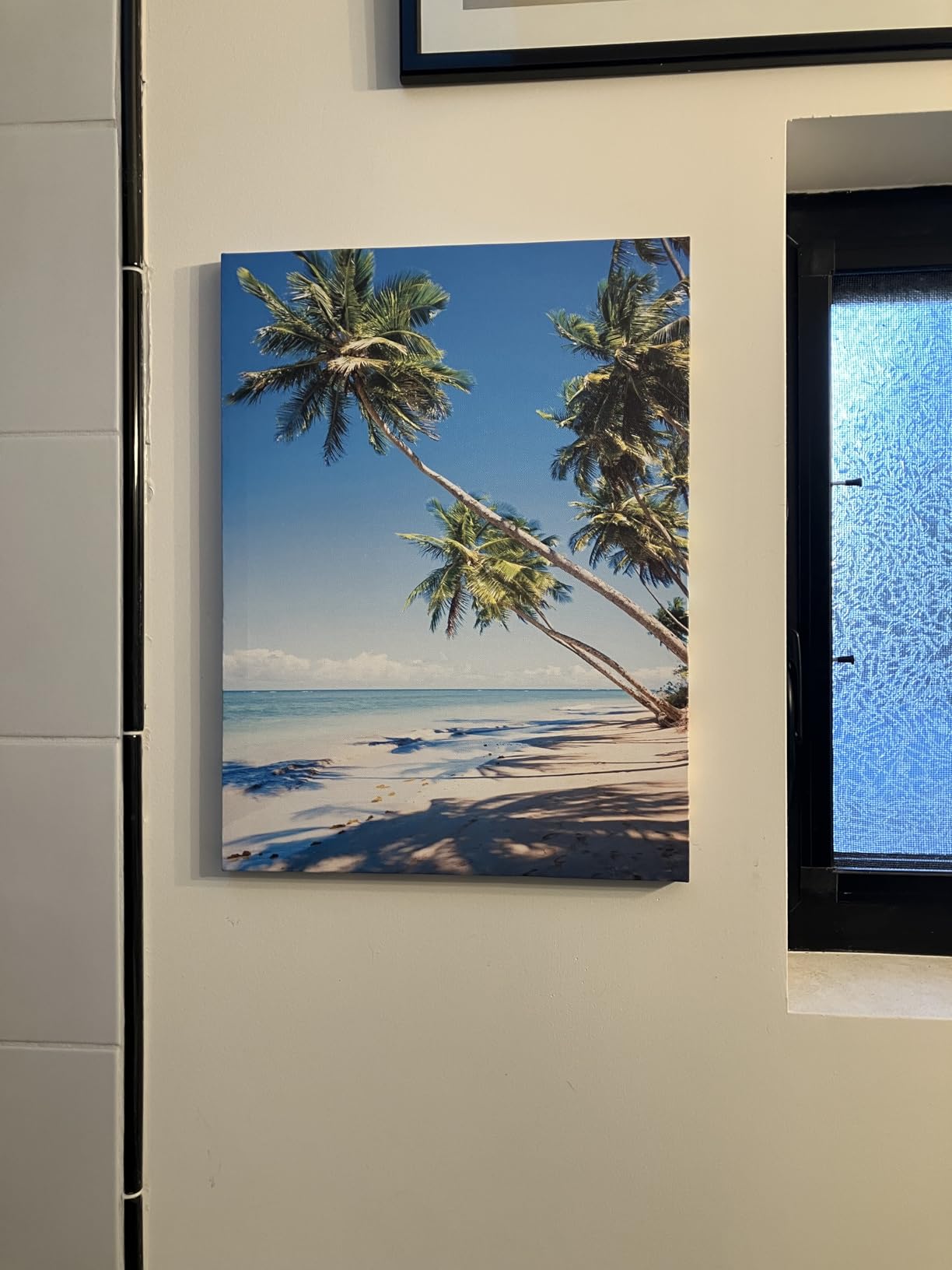 DJSYLIFE Beach Tropical Palm Tree Canvas Wall Art Set of 3, 12x16 Inch | Framed Ready to Hang, Fade-Resistant, Ocean Seascape Painting, Coastal Decor for Living Room, Bathroom, Office customer photo 2