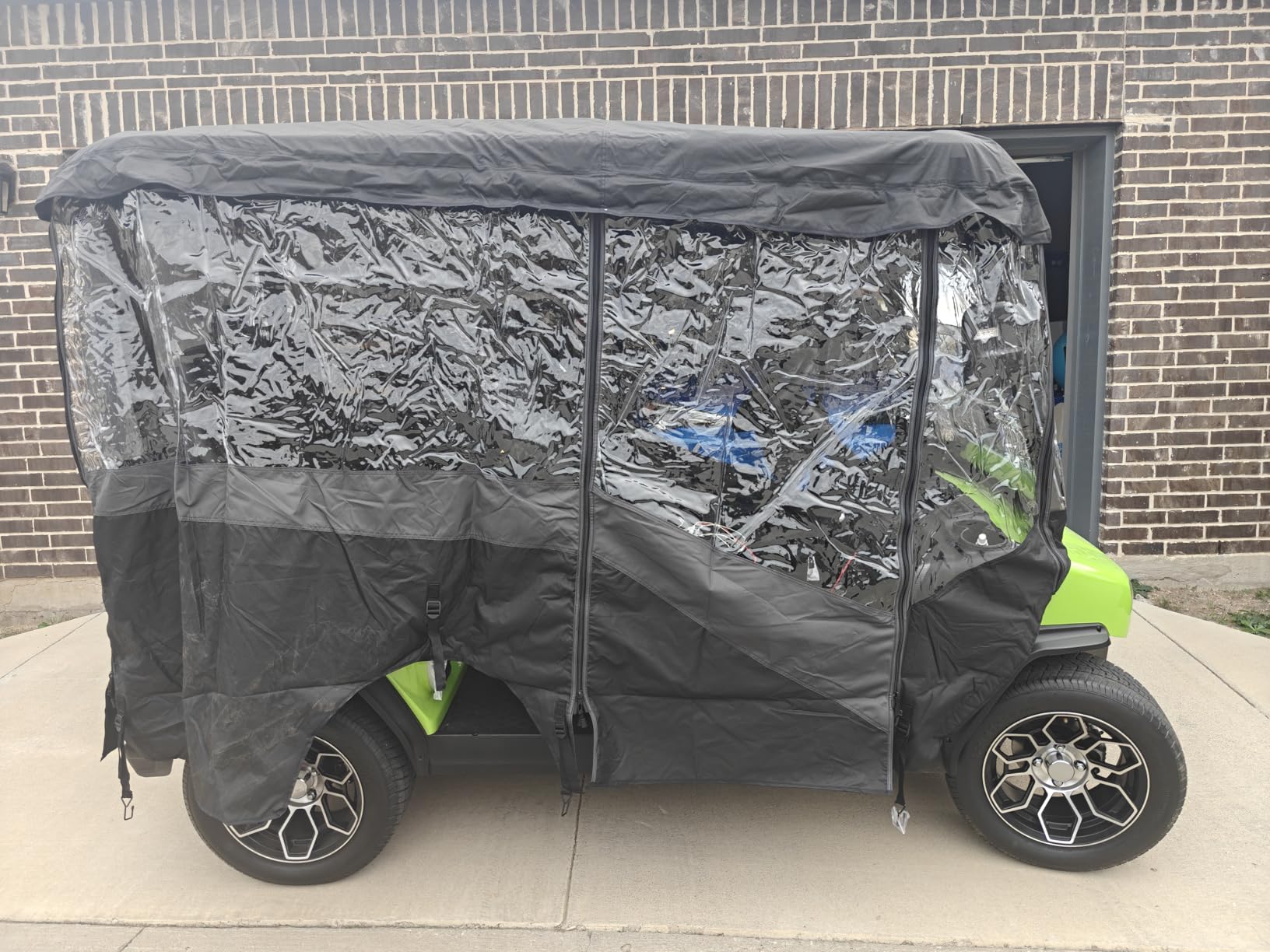 KEMIMOTO Golf Cart Enclosure, 4 Passenger Golf Cart Rain Cover | 600D Waterproof Driving Enclosure with Clear PVC Windshield for Extended Roof Golf Cart customer photo 2