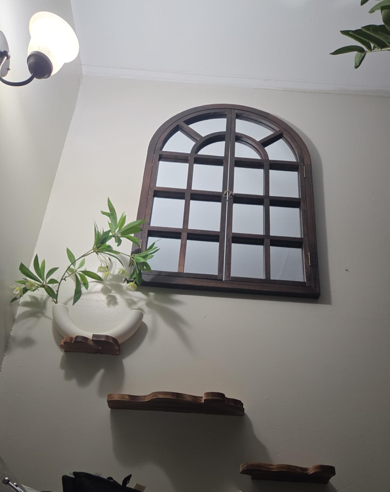 AMOISE Arched Wall Mirror with Wood Window Pane Frame, 24 x 36 Inch, Brown | Solid Wood Frame, Rustic Farmhouse Style, Decorative Mirror for Living Room, Bedroom, Entryway, Hanging or Leaning customer photo 1