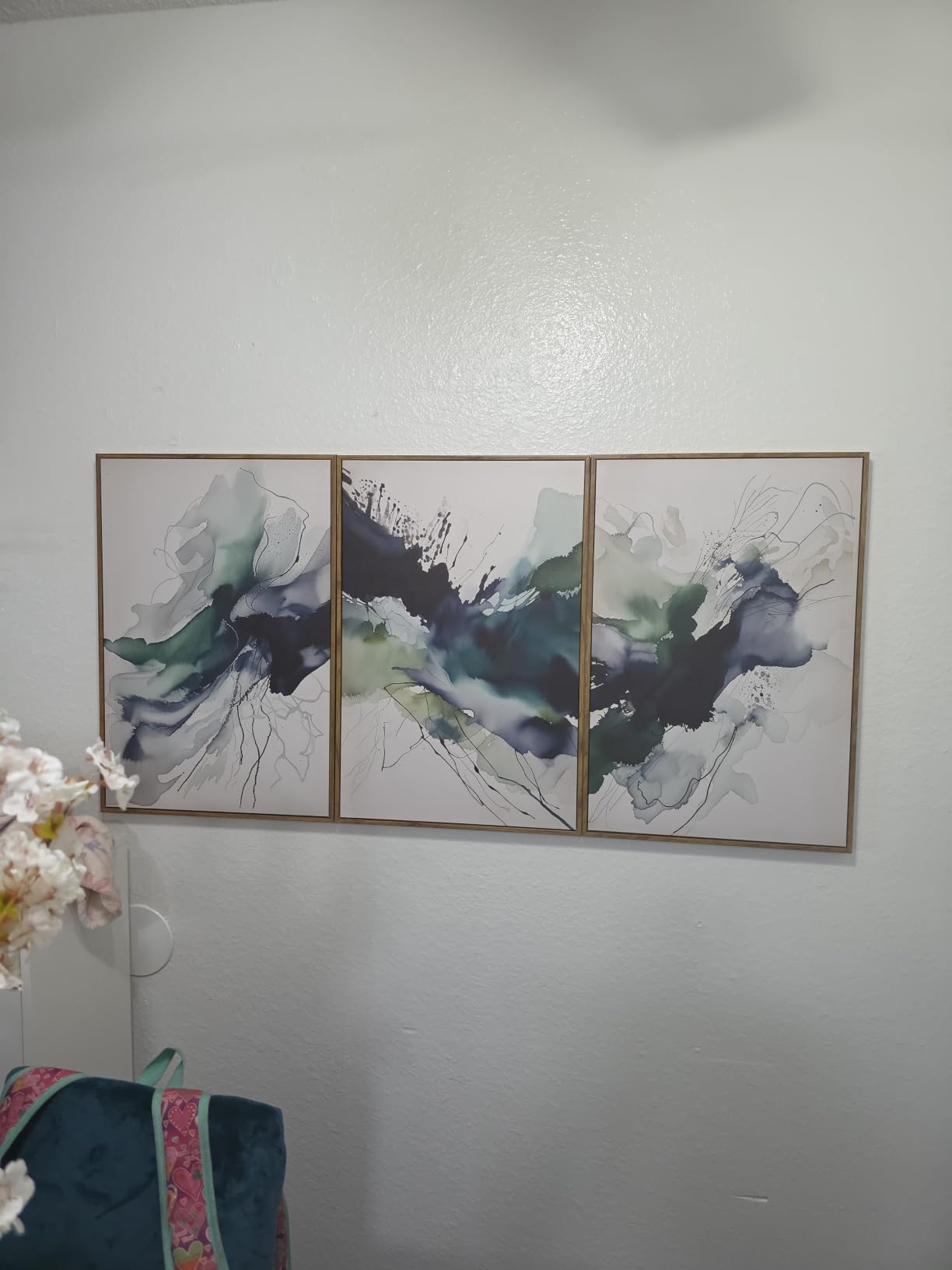 myusuar 3 Piece Large Abstract Framed Wall Art For Living Room, Smoke Texture Ink Beige White Canvas Wall Art Modern Minimalist Art Prints Wall Décor For Bedroom Office 12x16in customer photo 1
