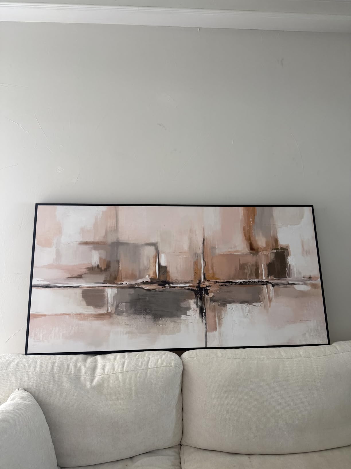 Extra Large Framed Blue Abstract Wall Art for Living Room, Horizontal 30x60 | Modern artwork for walls, Canvas prints, Wood frame, Minimalist Paintings, Pictures wall decor for bedroom dining room office customer photo 2