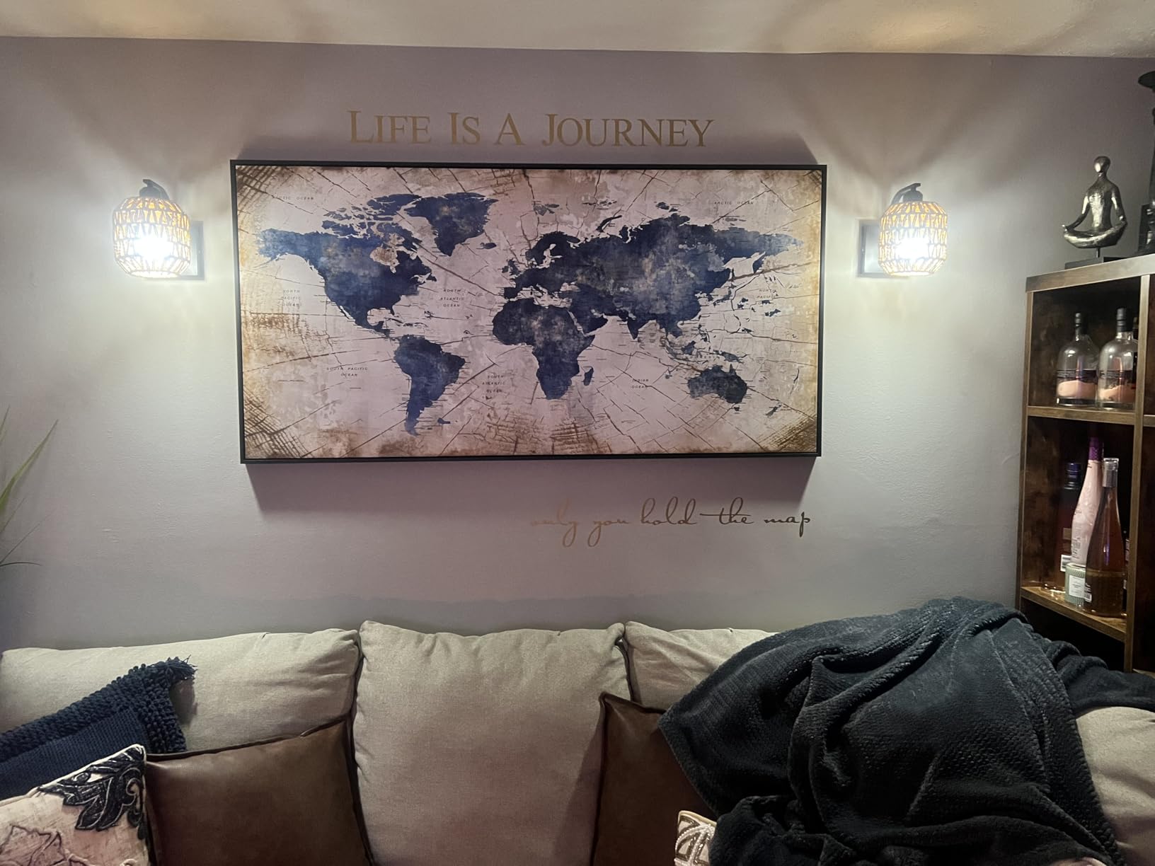 World Map Canvas Wall Art Navy World Maps for Wall Vintage Modern Wall Art for Office Framed Pictures for Living Room Bedroom Wall Decoration for Home Office Decor Artwork for Walls 20x40IN customer photo 2