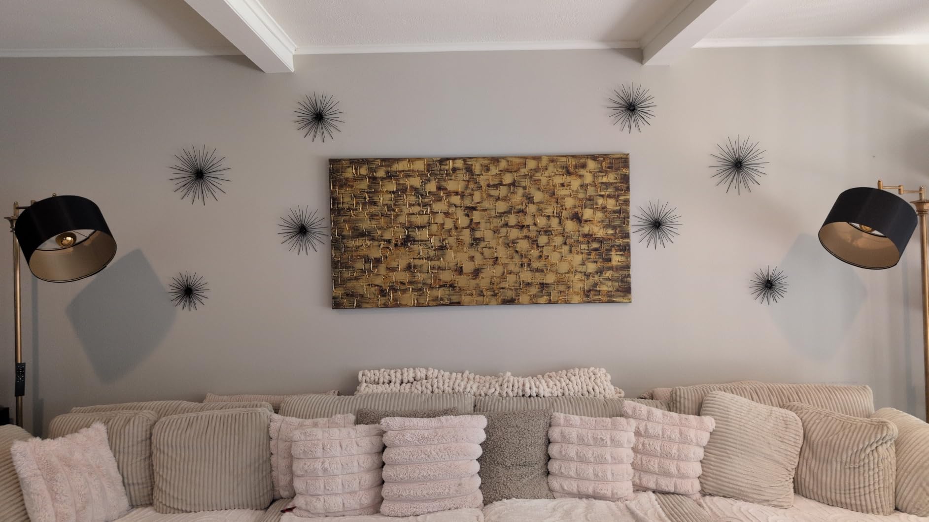 4 Pcs Metal Starburst Wall Decor Gold Metal Wall Art 3D Spike Bling Finish Star Burst Hangings Accents Sculptures Set Modern Mid Century Decorations for Living Room Bedroom Entryway customer photo 1