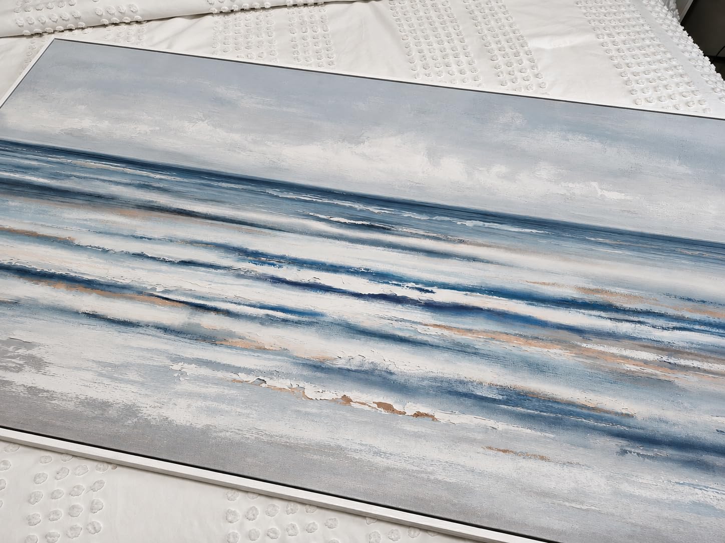 Framed Window Beach Scene Wall Art, Nature Blue Coastal Seascape Vertical Canvas Painting Prints, Relaxing Landscape Picture Artworks for Living Room Dining Room Hallway Office Wall Decor, 24x36 Inch customer photo 1