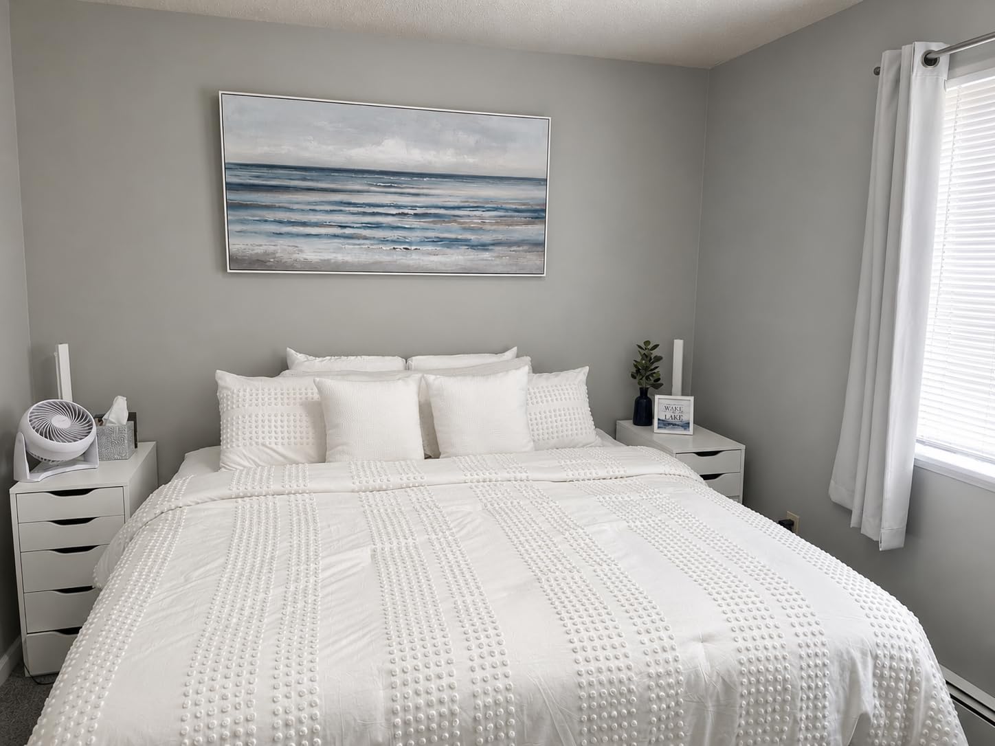 Framed Window Beach Scene Wall Art, Nature Blue Coastal Seascape Vertical Canvas Painting Prints, Relaxing Landscape Picture Artworks for Living Room Dining Room Hallway Office Wall Decor, 24x36 Inch customer photo 2