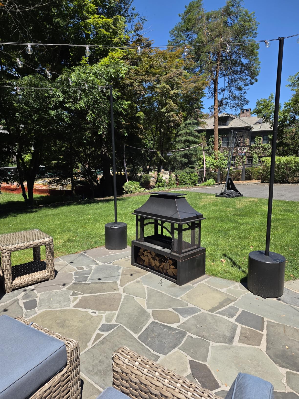 Panovue 39 Inch Fire Pits with Outdoor Chimney and Wood Storage | Large Outdoor Fireplace, Mesh Spark Screen, Fire Poker Included, Built-In Log Storage customer photo 2