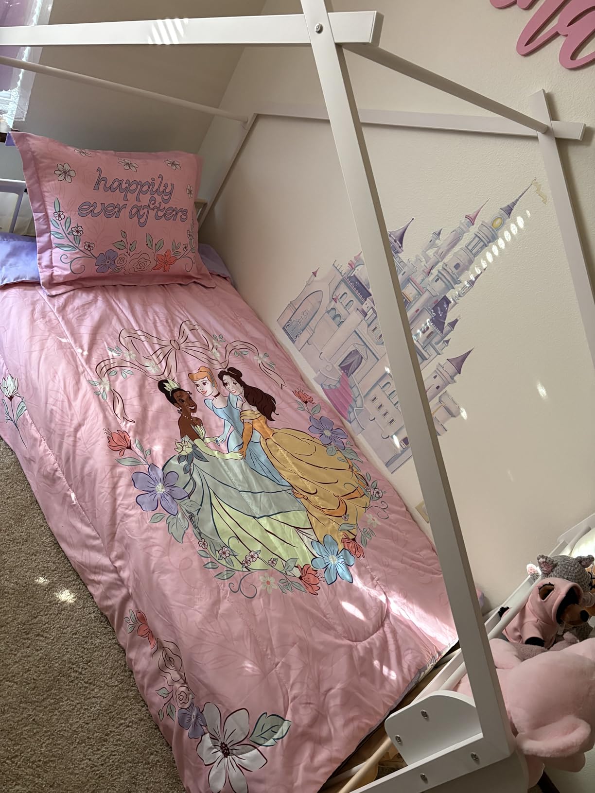 Timy House Shape Twin Size Montessori House Bed Metal Floor Bed with Caddy | Twin Bedframe for Kids, Boys and Girls, No Box Spring Needed White customer photo 1